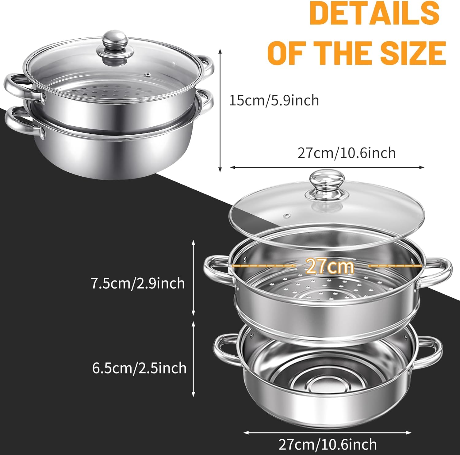 Stainless Steel 2-Tier Steamer Pot