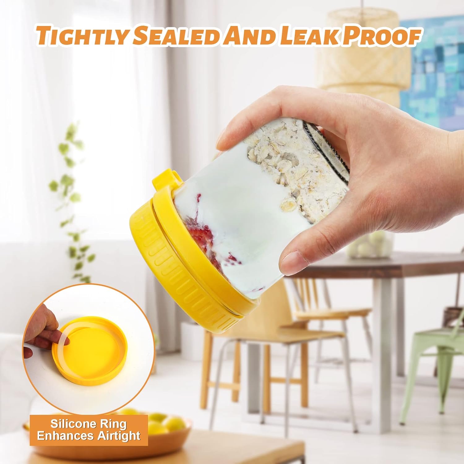 6-Piece Glass Overnight Oats Vessel Set with Lid and Spoon Holder