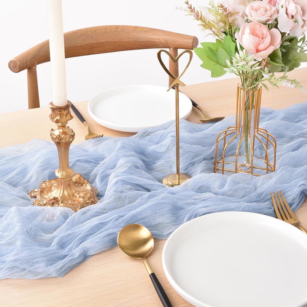 Joanlody Blue Easter Cheesecloth Table Runner