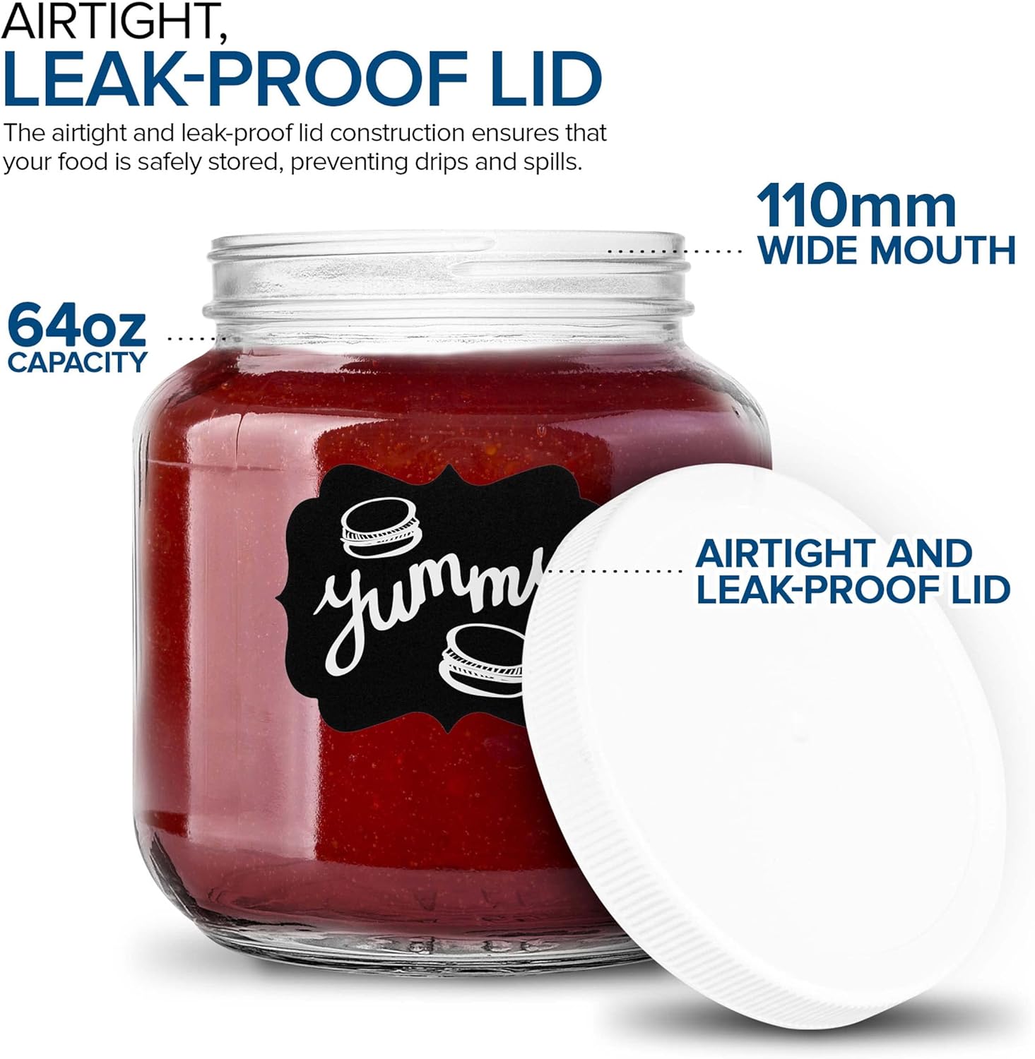 Stock Your Home 64 Oz Glass Jar with 4 Pack