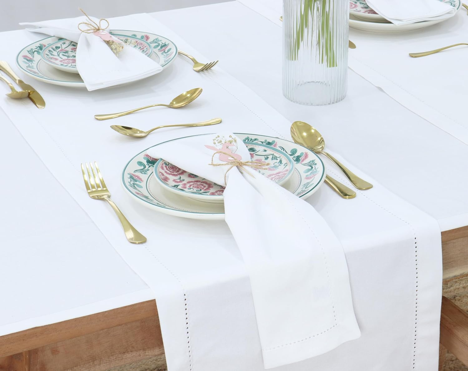 PurpleEssences 12 Pack Hemstitch Cloth Napkins 18x18 White 100 Cotton