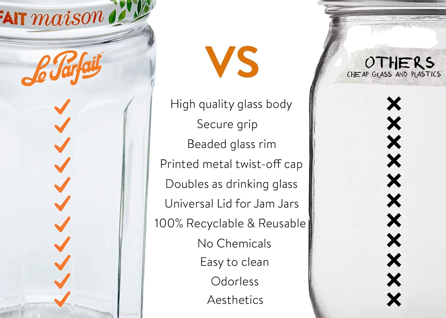 Sturdy Orange Glass Preserving Jars