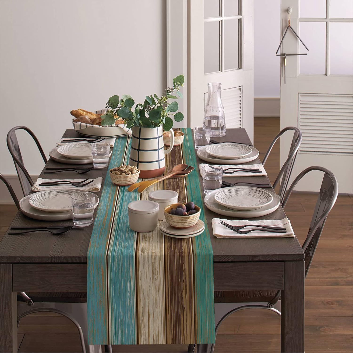Vanderllin Table Runner Rustic Teal Turquoise 14x48 Barn-Textured Non-Slip Kitchen Use