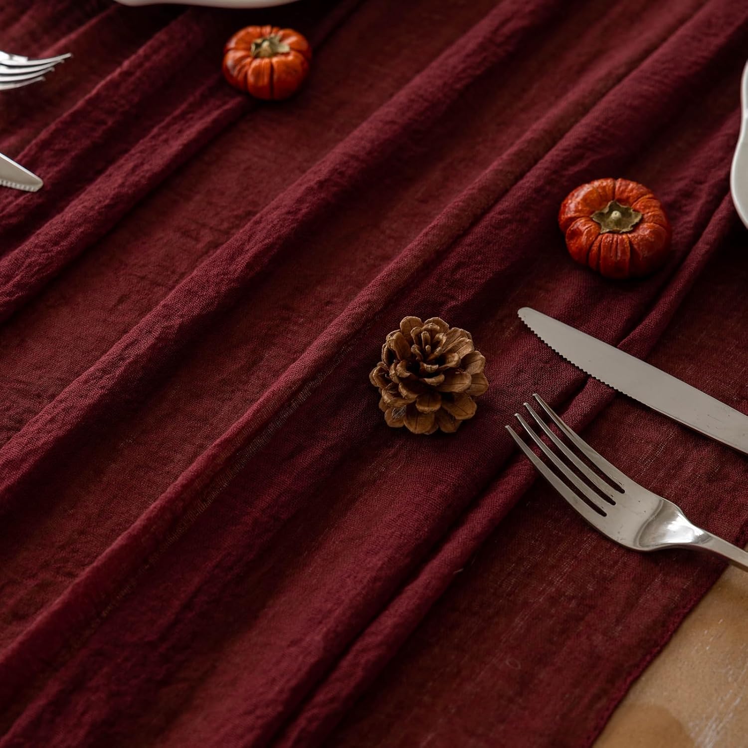 Rustic Boho Table Runner Red Cheesecloth
