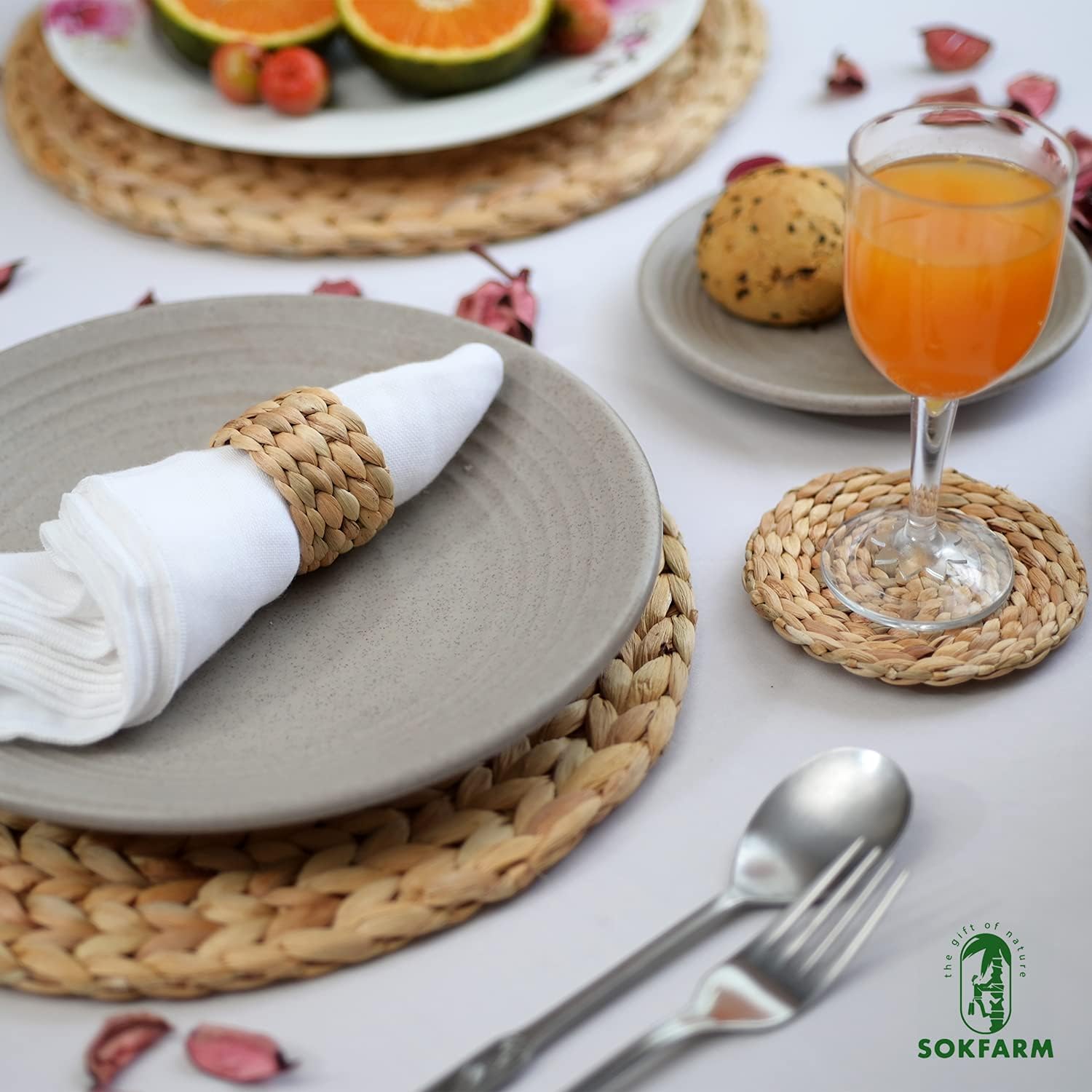 Water Hyacinth Napkin Rings Set of 12 Rustic Braided Design