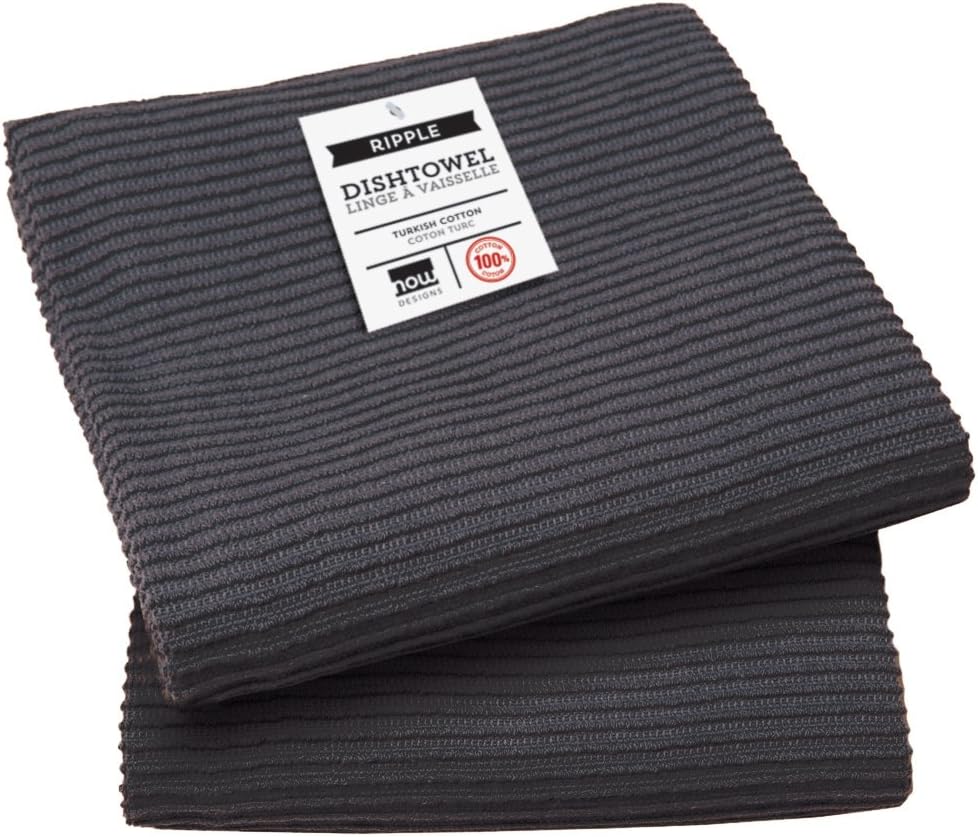 Now Designs Ripple Kitchen Towels Set of 2 Black - Declutter Your Kitchen Instantly
