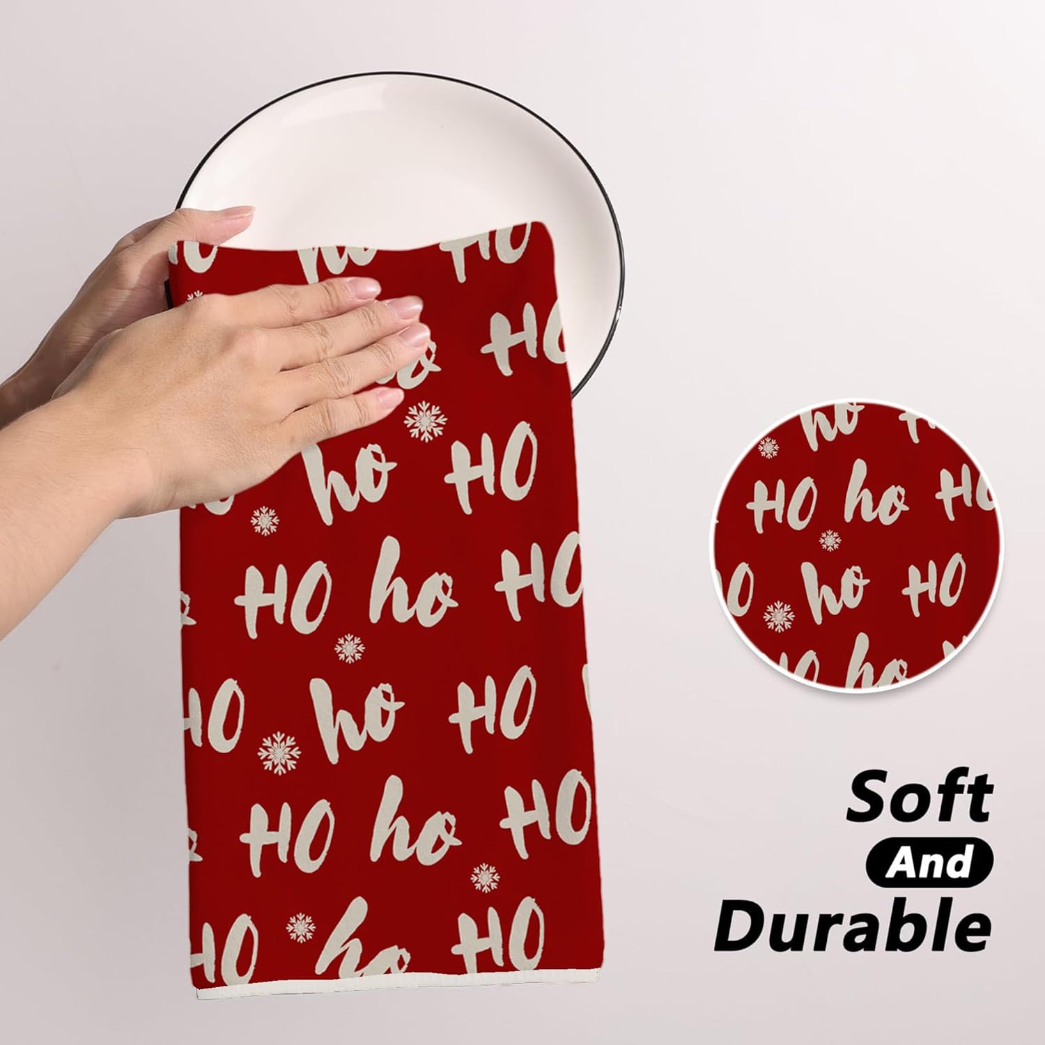 Sparkling Christmas Kitchen Towels Festive Ho Ho Ho Design Machine Washable Durable