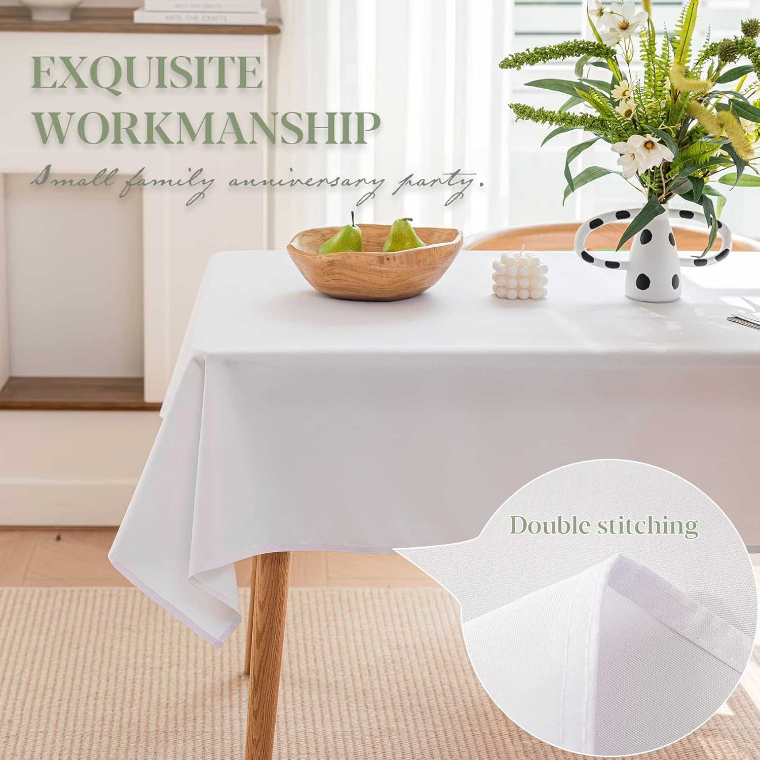 Sturdy White Tablecloth for 6-Foot Tables
