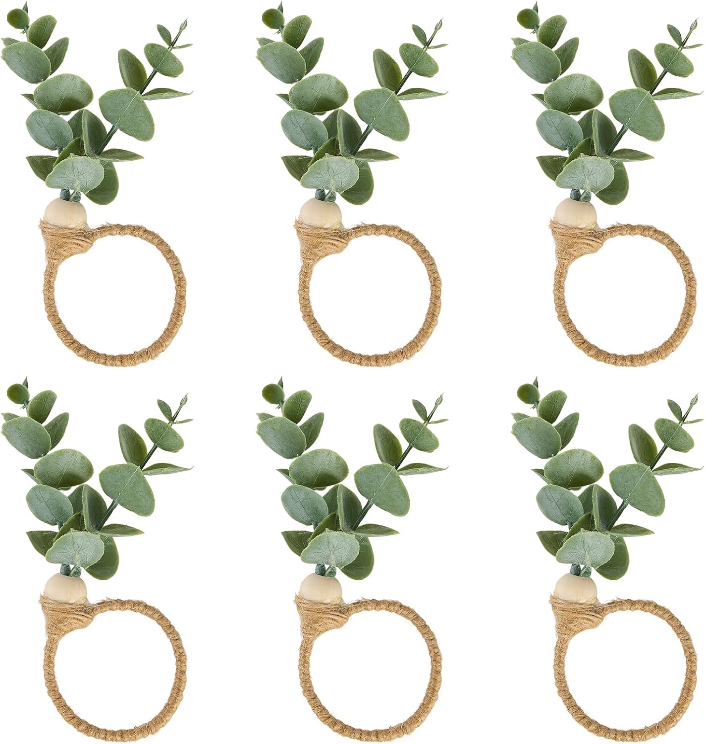 Bohemian Eucalyptus Napkin Rings 6-Piece Set for Weddings and Parties