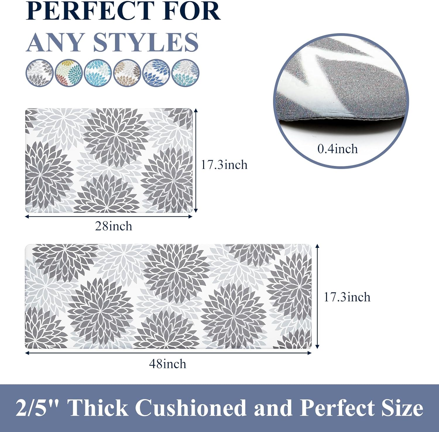 HEBE Anti Fatigue Kitchen Rug Sets 2 Piece