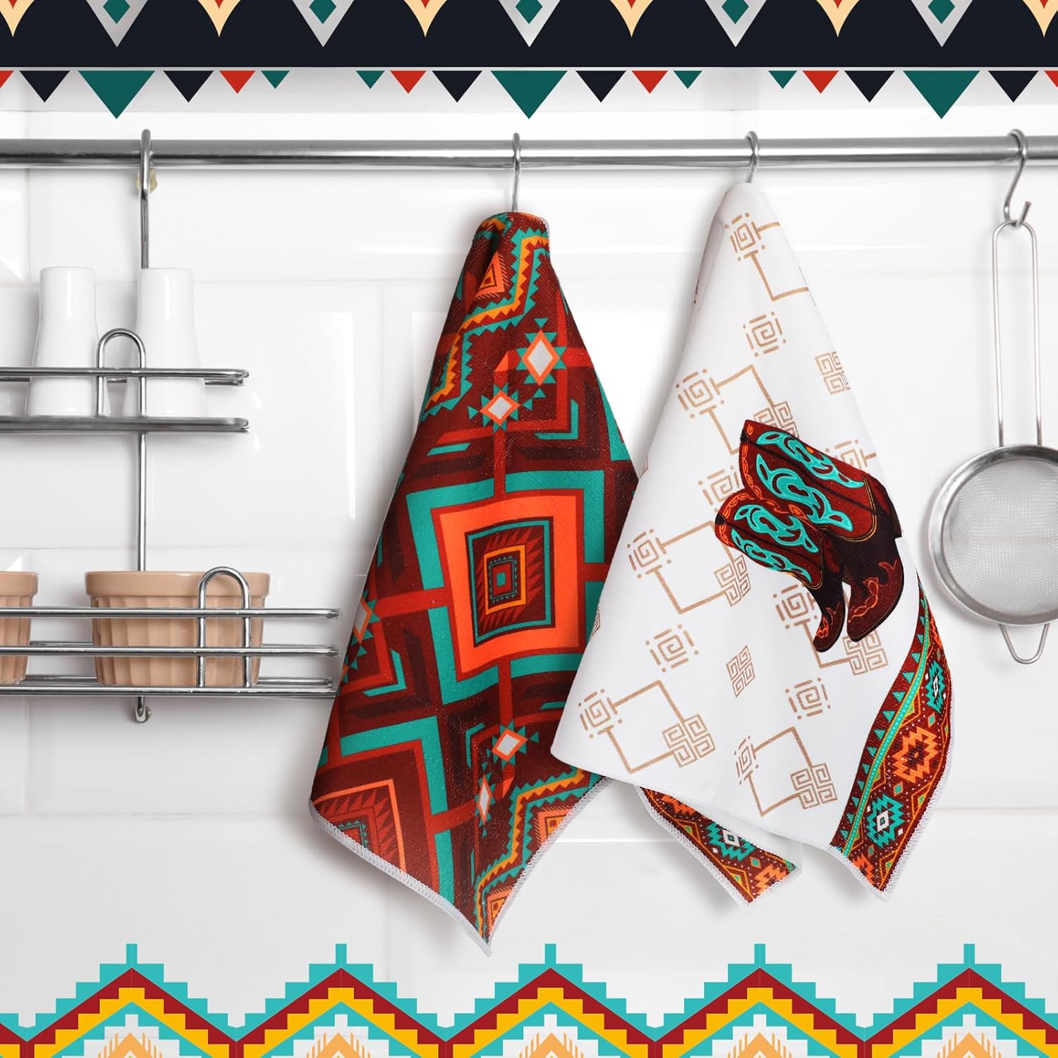 Boyiee Set of 6 Boho Aztec Kitchen Towels