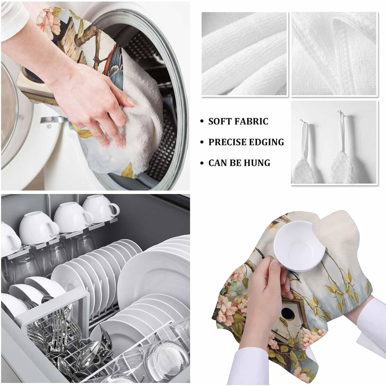 ZOE GARDEN Farmhouse Kitchen Towels Vine Leaves Print 2-Piece