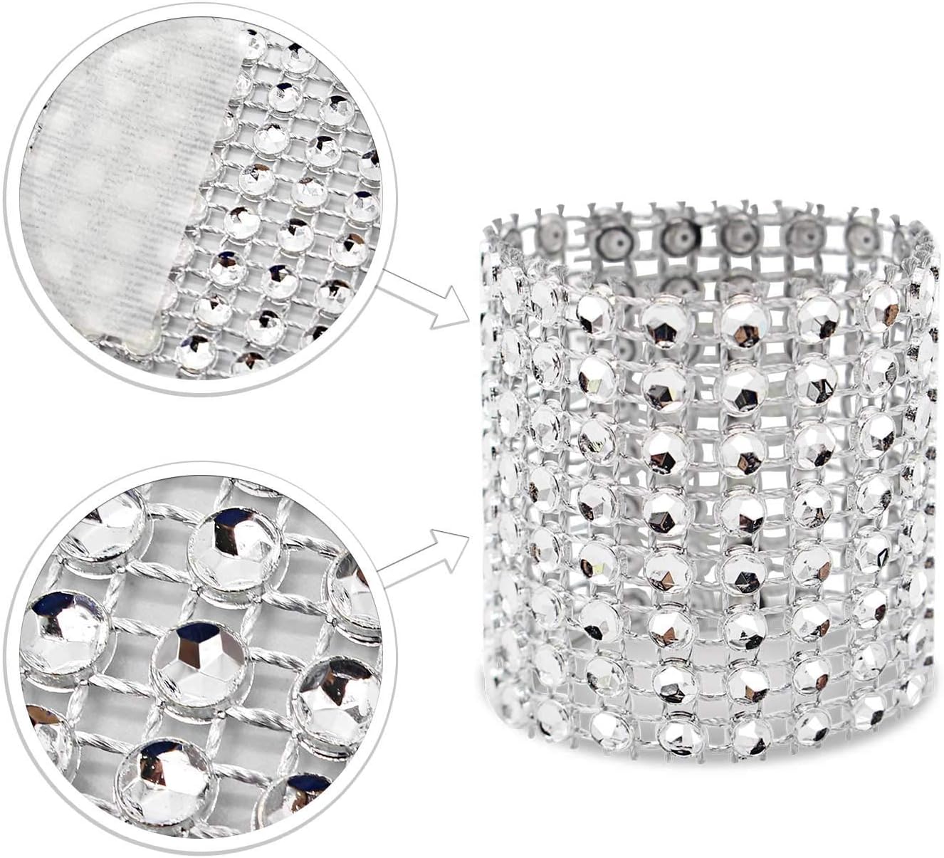 Elegant Rhinestone Napkin Rings 120 Pack Silver Perfect for Weddings Parties