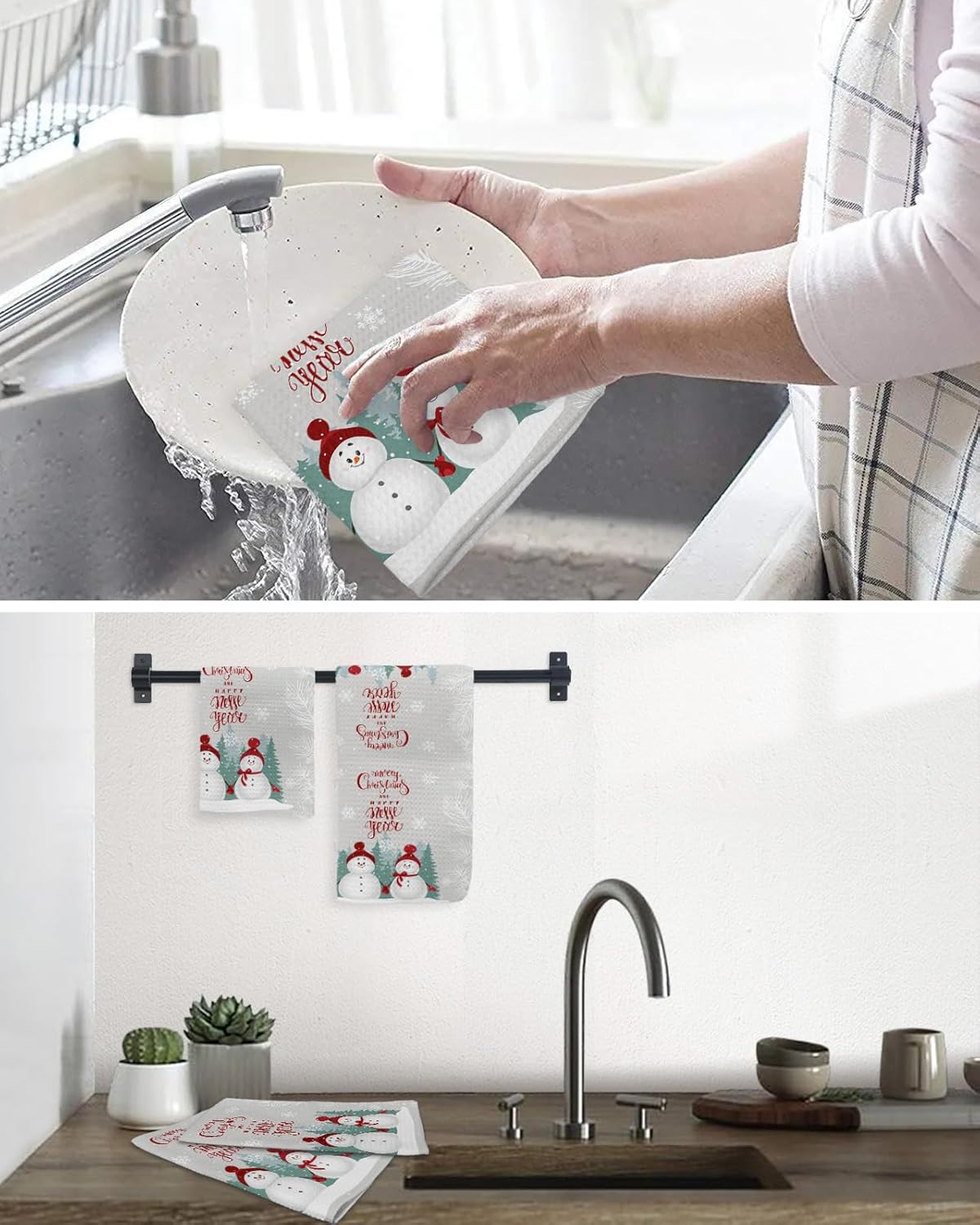 12x12 Christmas Snowman Dish Towels Set