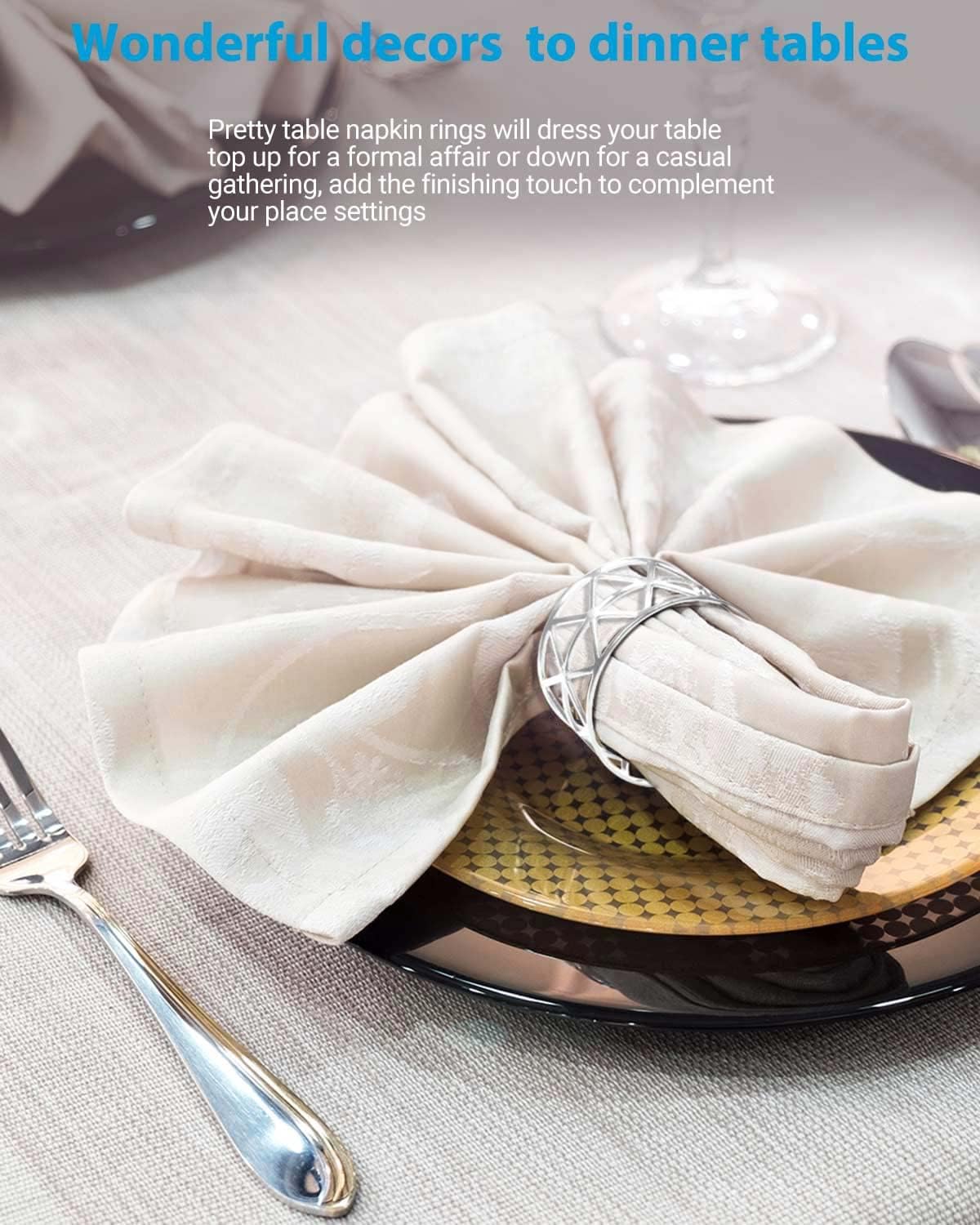 12 Pack Napkin Rings Silver Design for Weddings Dinners Parties Christmas Silver
