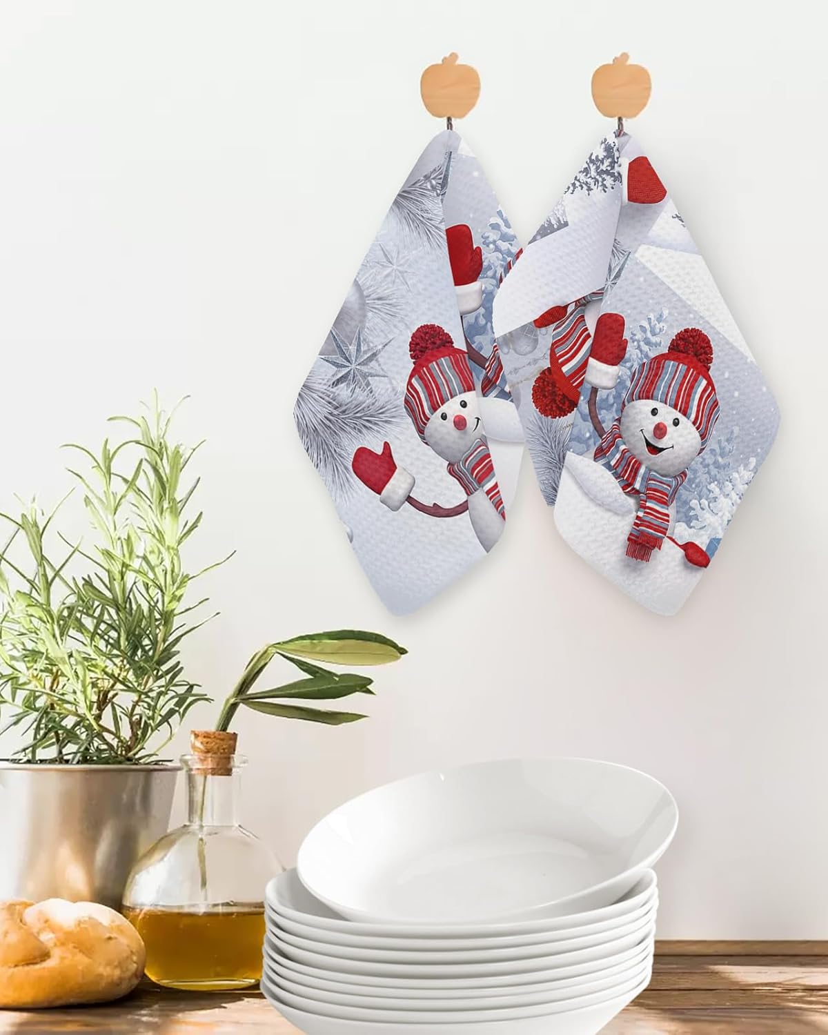 Habtucy Red Snowman Waffle Weave Dish Towels Set 3-Piece Microfiber Quick Drying