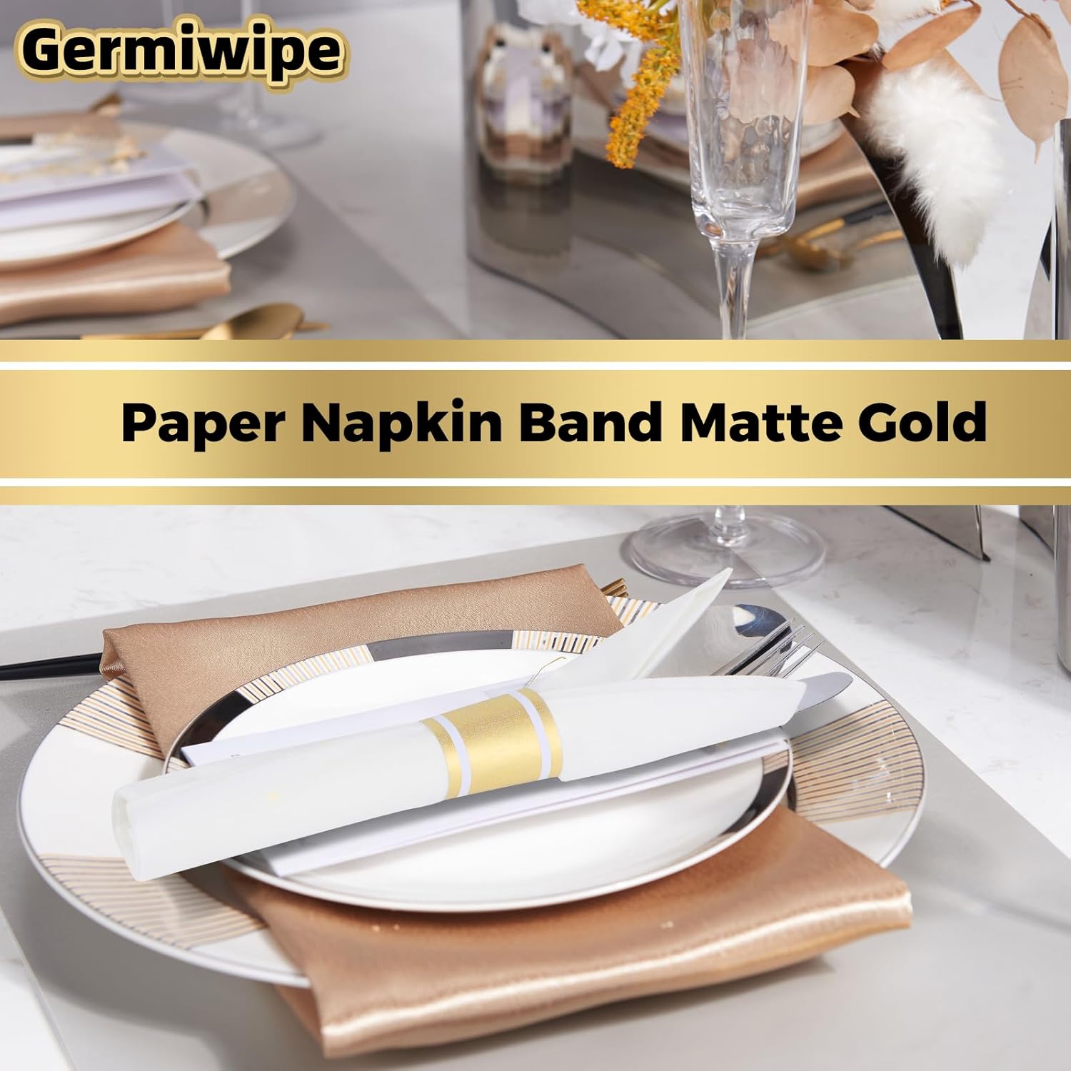 Germiwipe 200PCS Matte Gold Silverware Napkin Rings