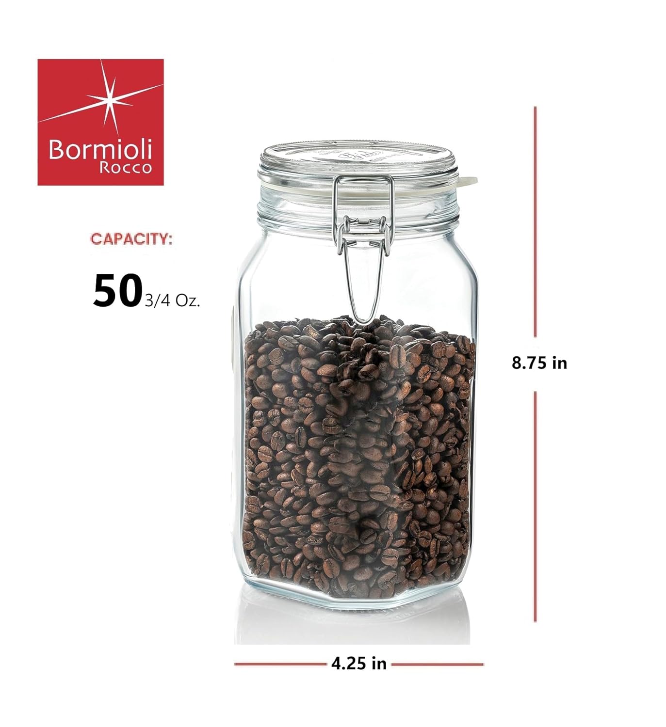 Bormioli Rocco Fido Clear Glass Jar 15L Stainless Steel 100 Recyclable