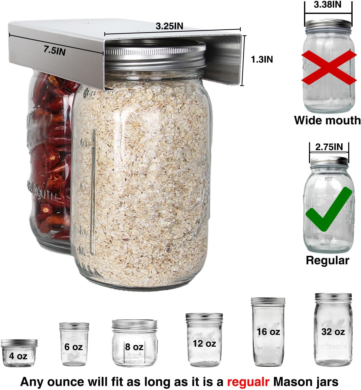 Mason Jar Organizer Holder Aluminum Alloy for Storage