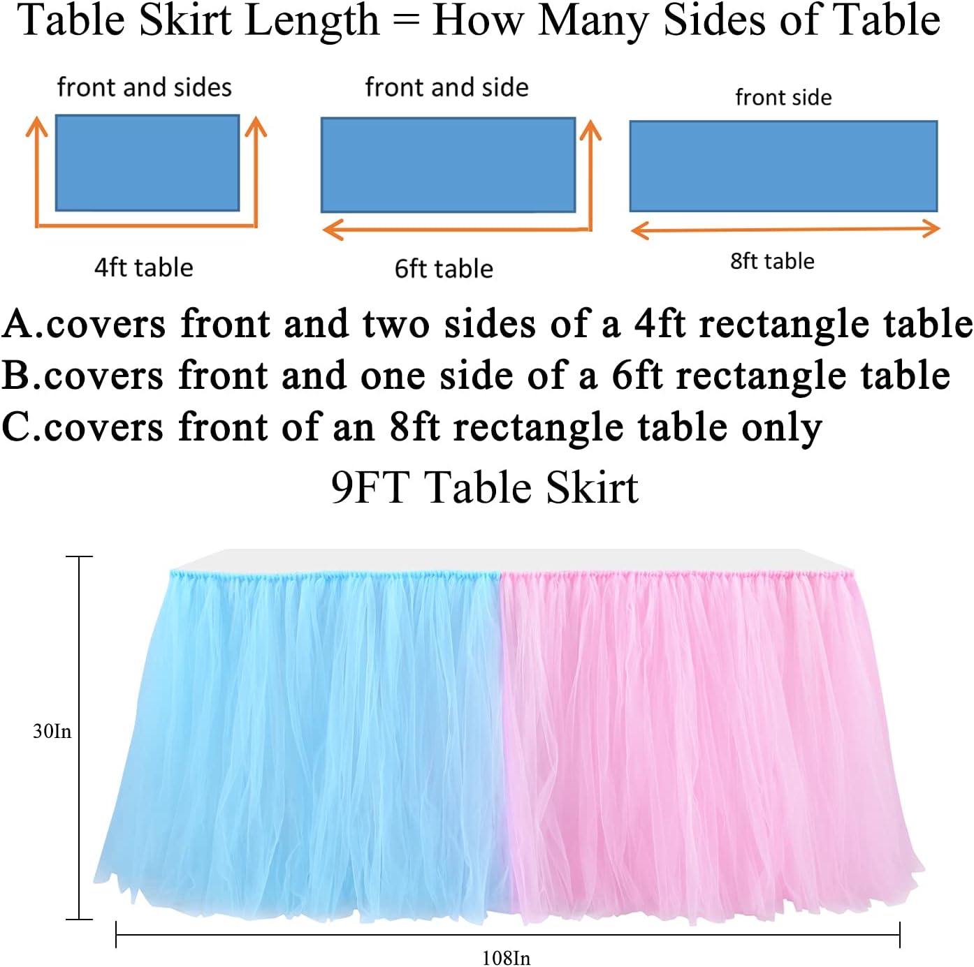Gogoparty 9FT Tutu Table Skirt for Baby Showers and Party