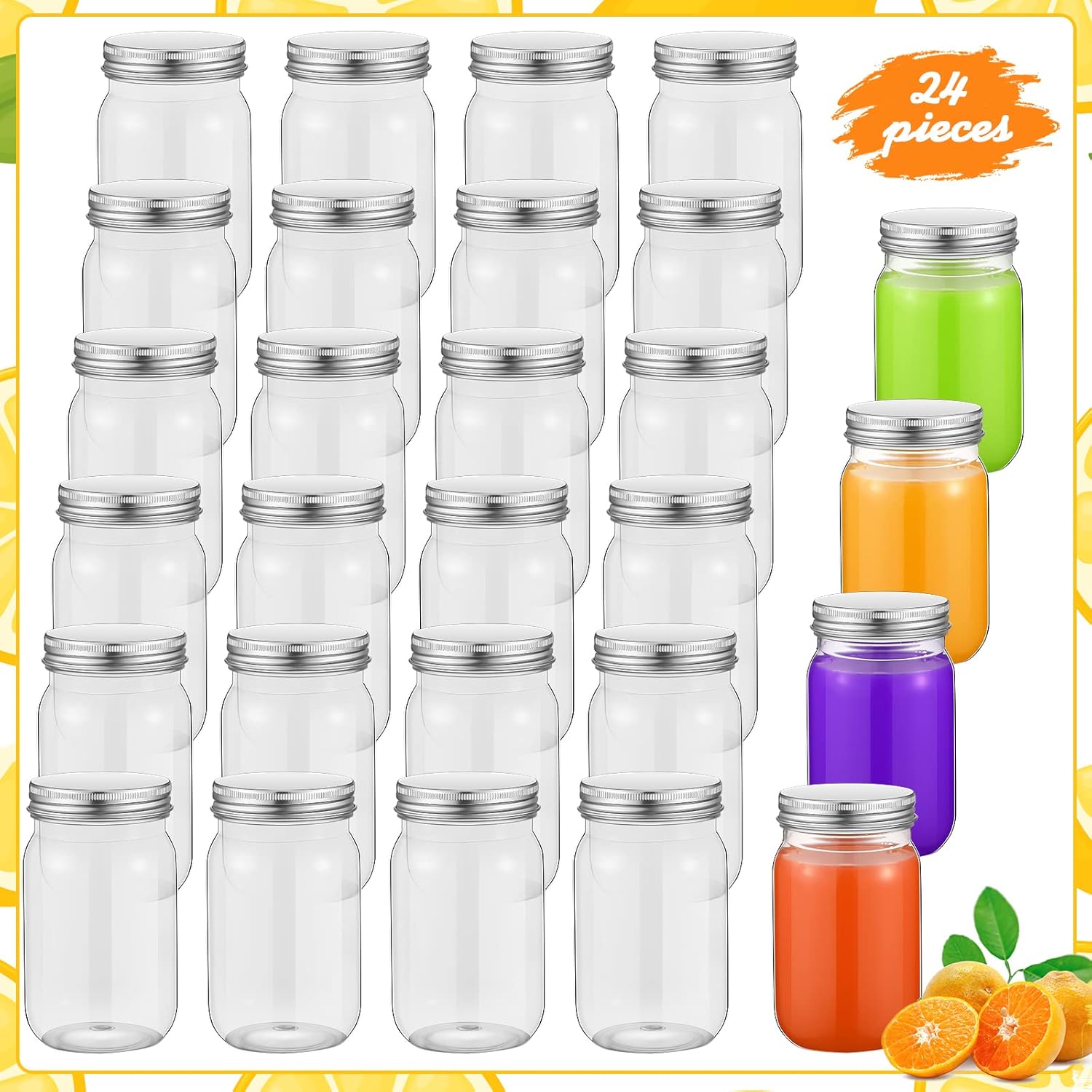 Gerrii 24-Piece 16 oz Clear Plastic Mason Jars