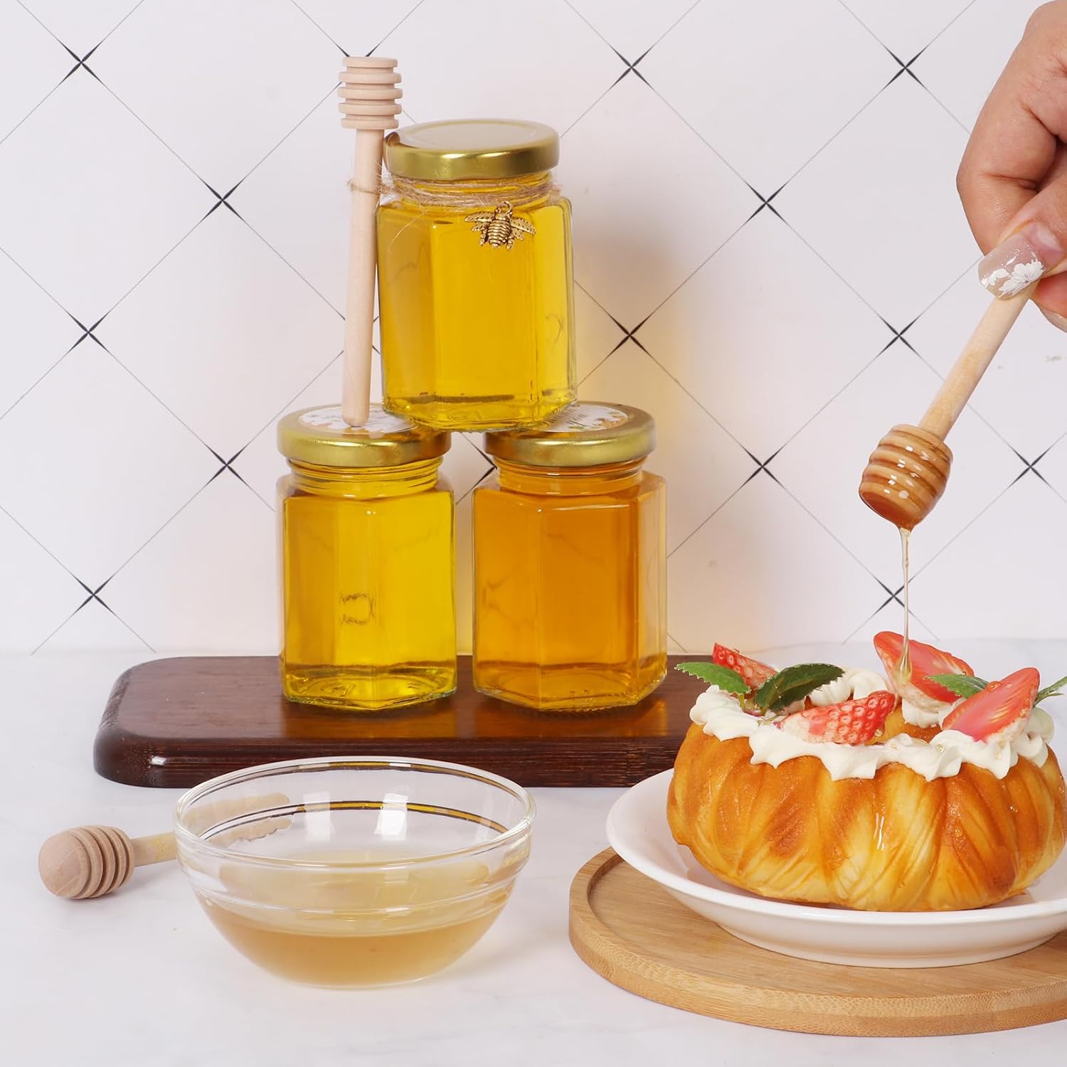 Bigivaca 4 oz Glass Honey Jars with ejected caps 30 pack