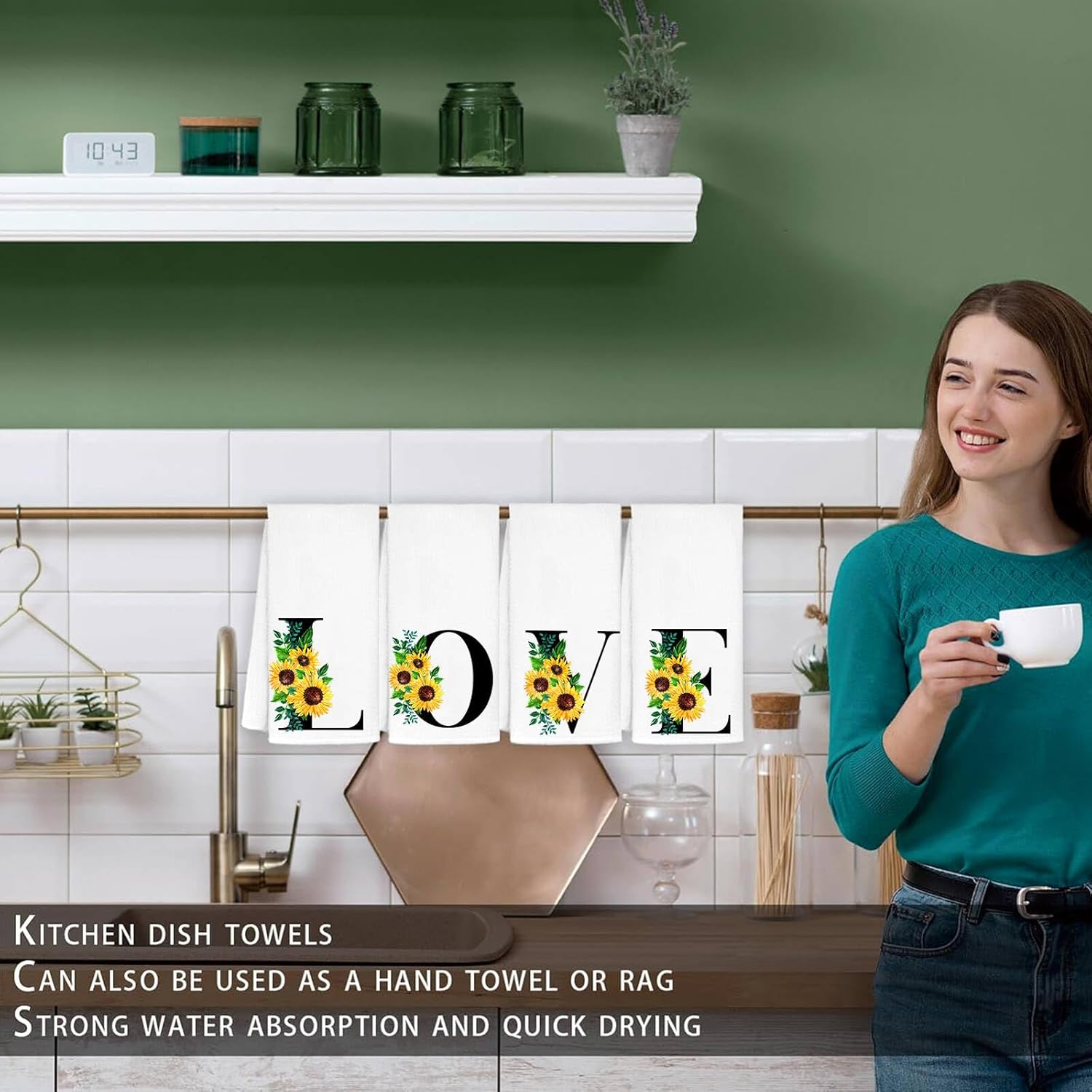 Monogrammed Sunflower Hand Towels Personalized Initial Kitchen Gifts for Women