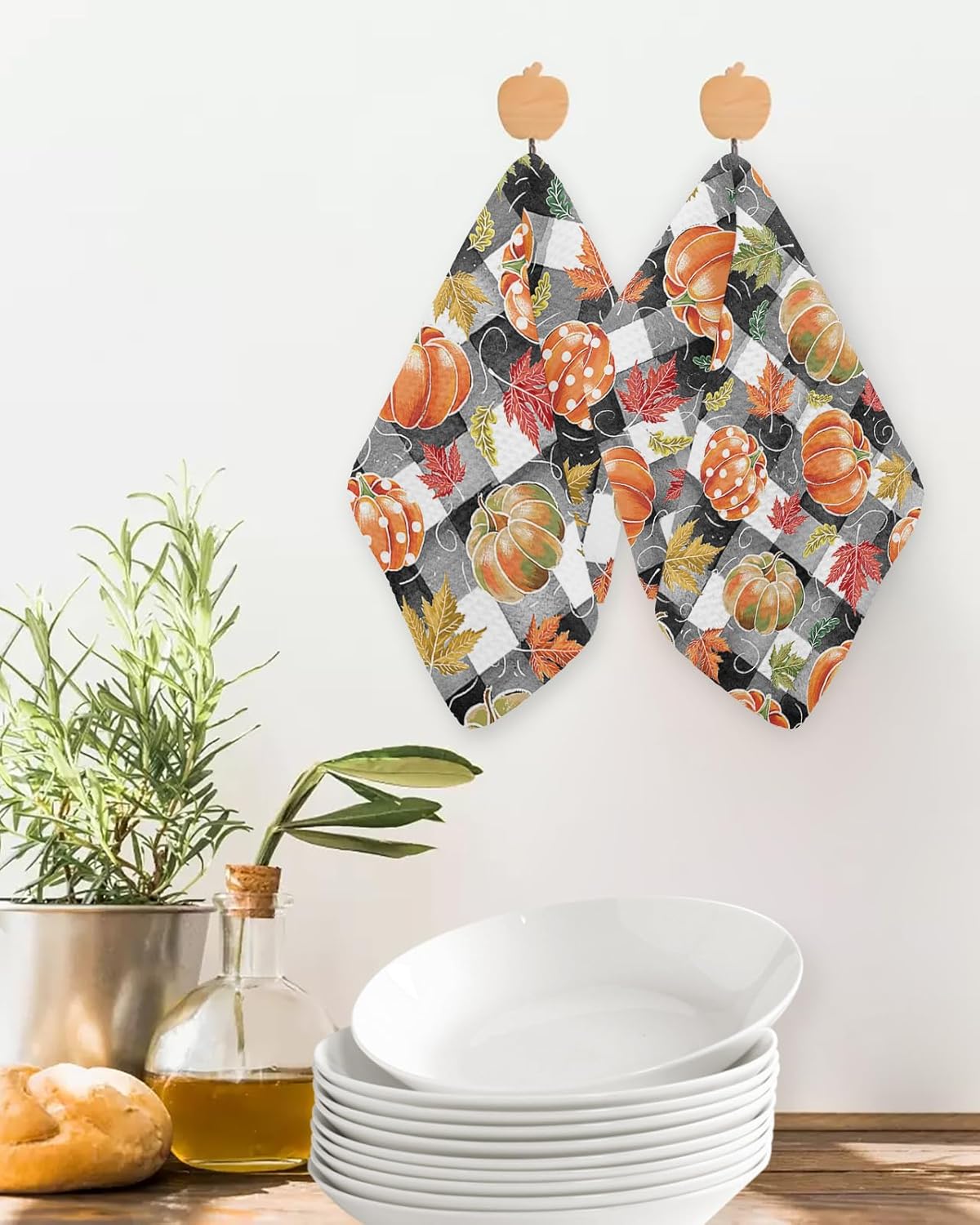 Buffalo Plaid Pumpkins Dish Towels Set
