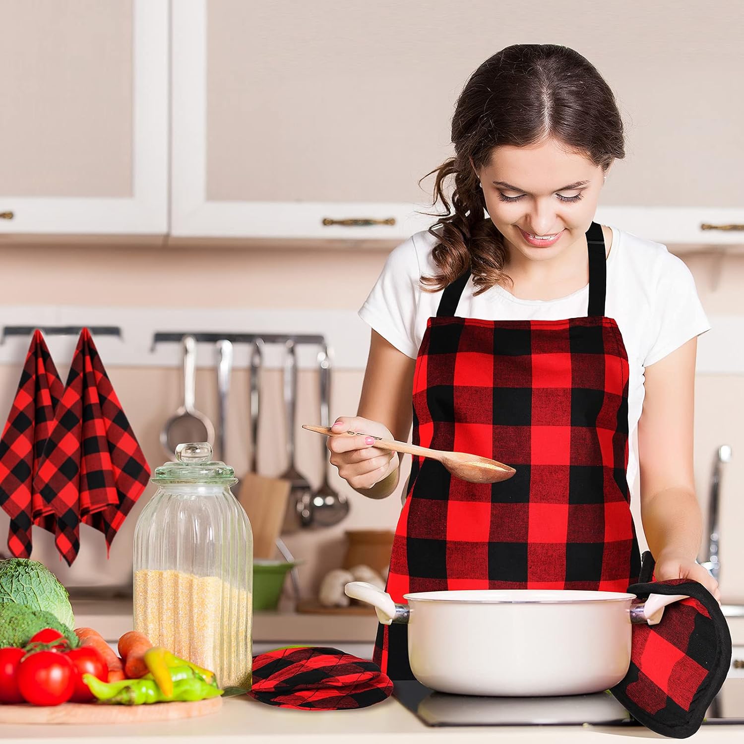 SATINIOR 6-Piece Buffalo Plaid Kitchen Set