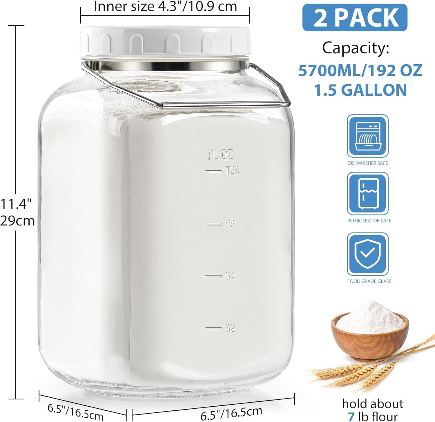 15 Gallon Glass Jars with Airtight Lid for Canning Storage