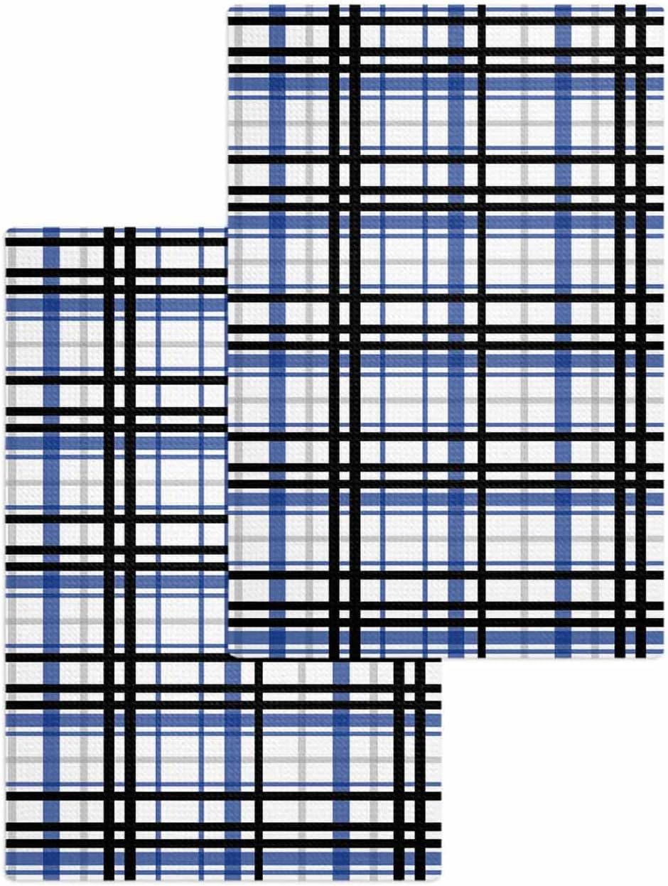 Habitucy Blue Black Plaid Hand Towels Set Retro Farmhouse Kitchen