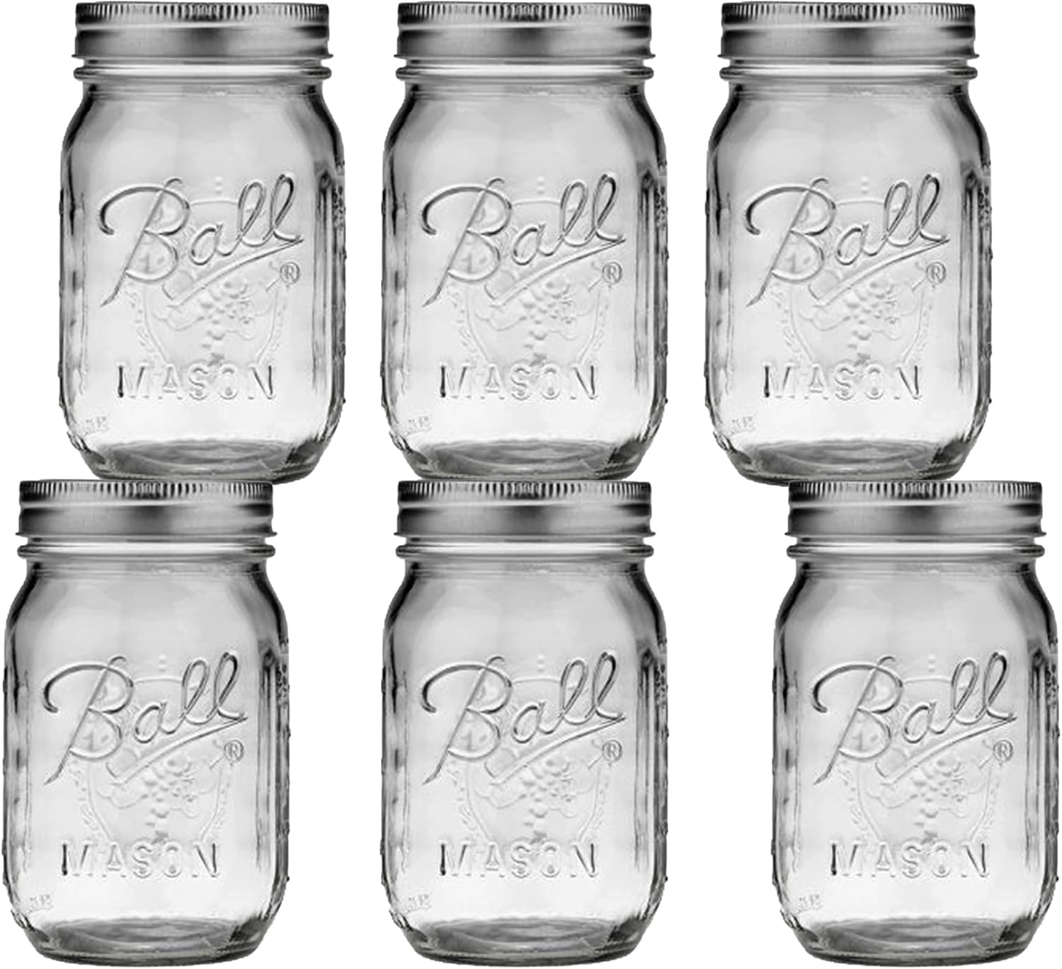 MEM WORLDSHOP Regular Mouth Mason Jars 16 oz - 6-Pack