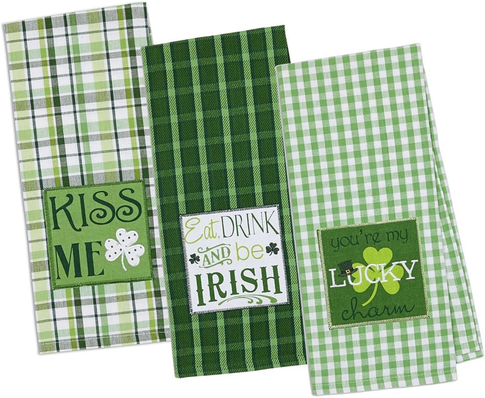 St Patricks Day 100 Cotton Dishtowel Set with Embroidered Design