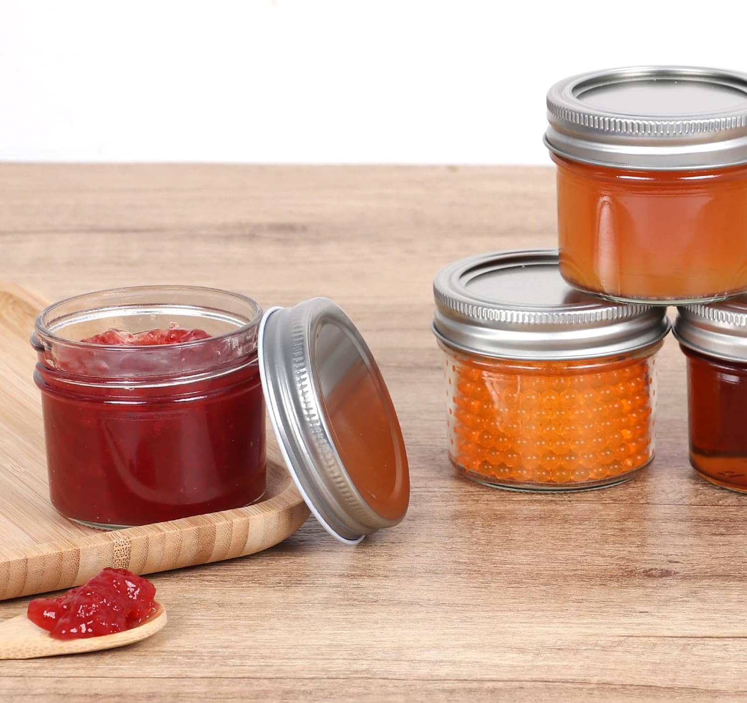 Haneye Small Mason Jars 8-Pack 4oz Glass with Regular Lids
