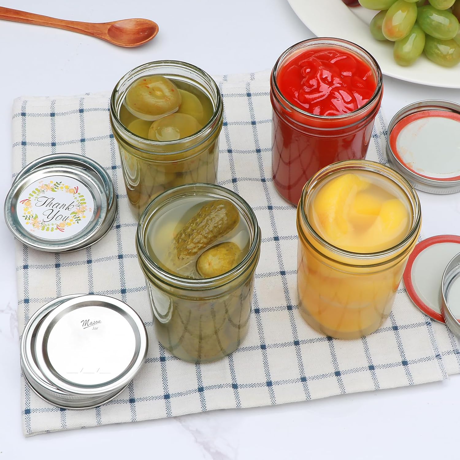 Mason Jars 8 oz Set of 30 Regular Mouth Airtight Lids BPA Free