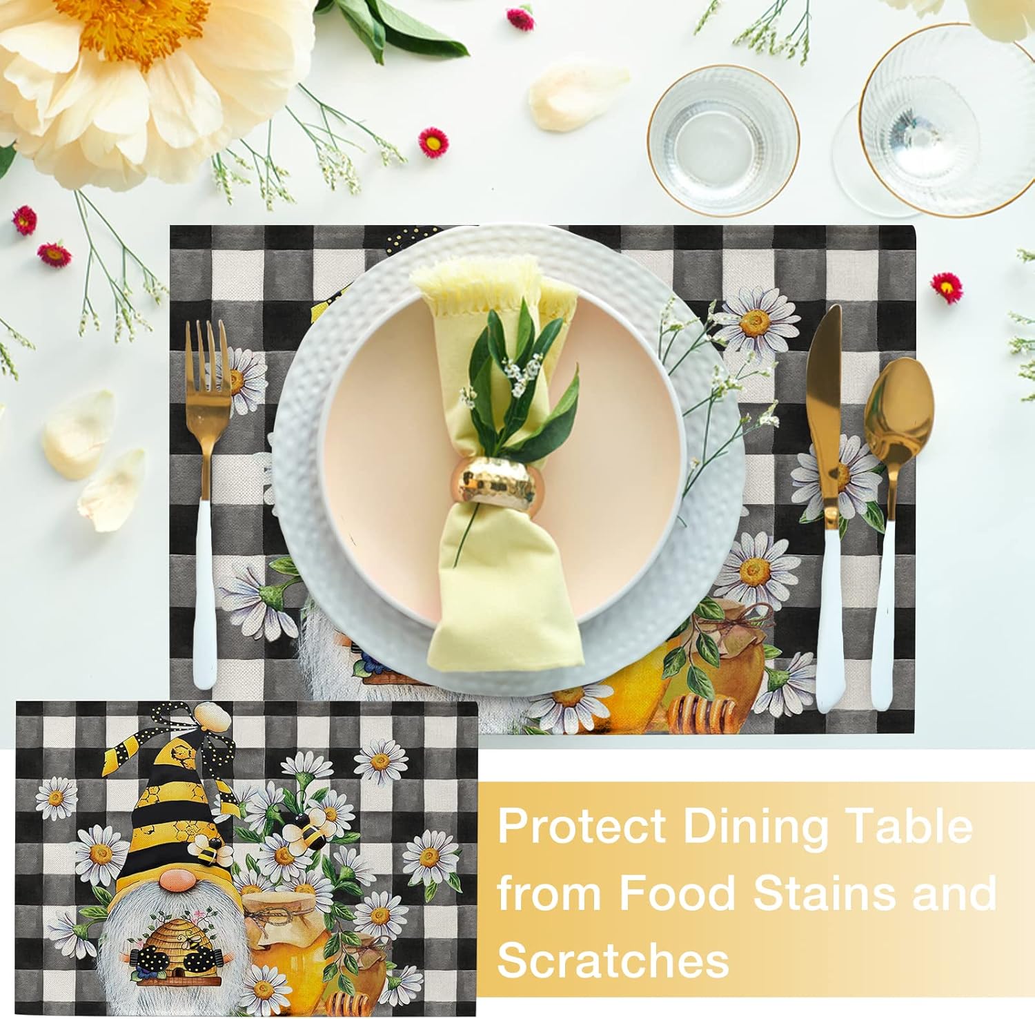 Seliem Spring Bee Gnome Placemats Set of 4