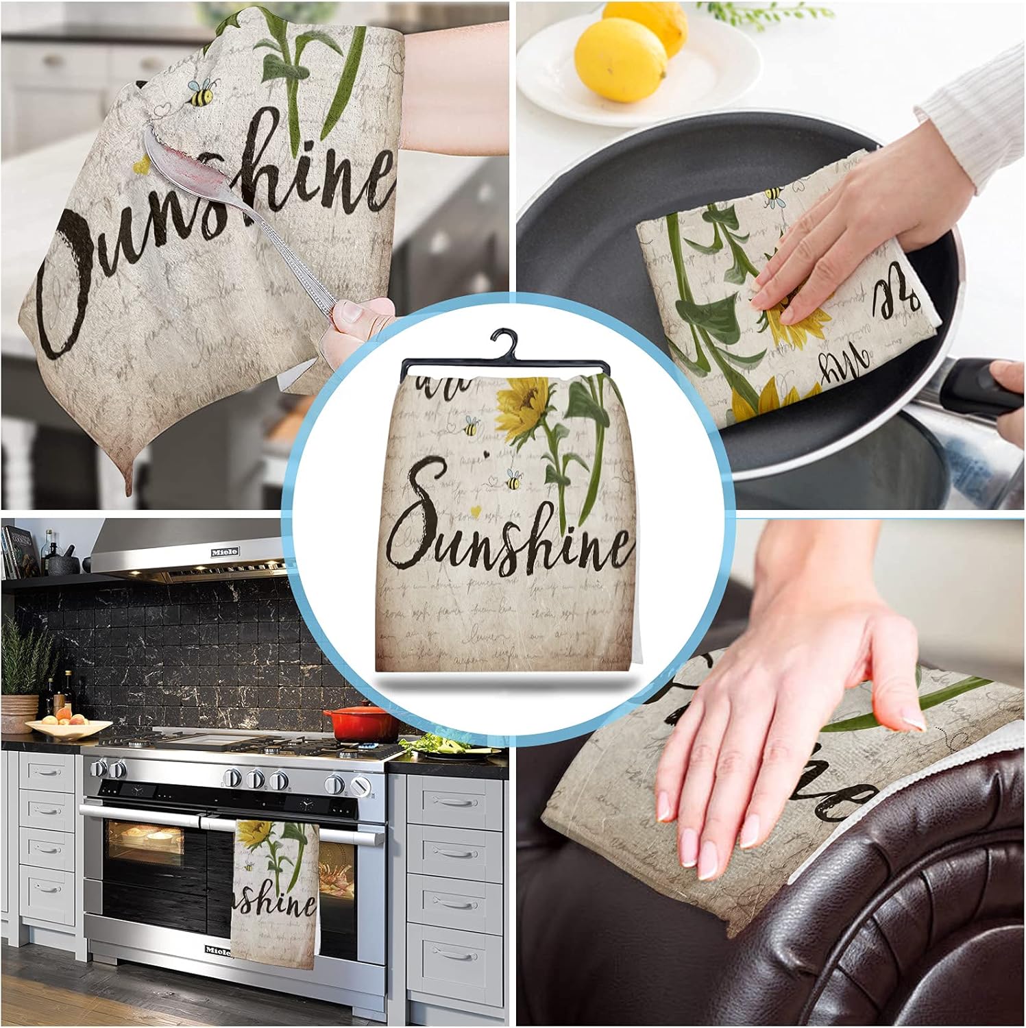 Rustic Sunflower Kitchen Towels Quilted Microfiber Durable Soft