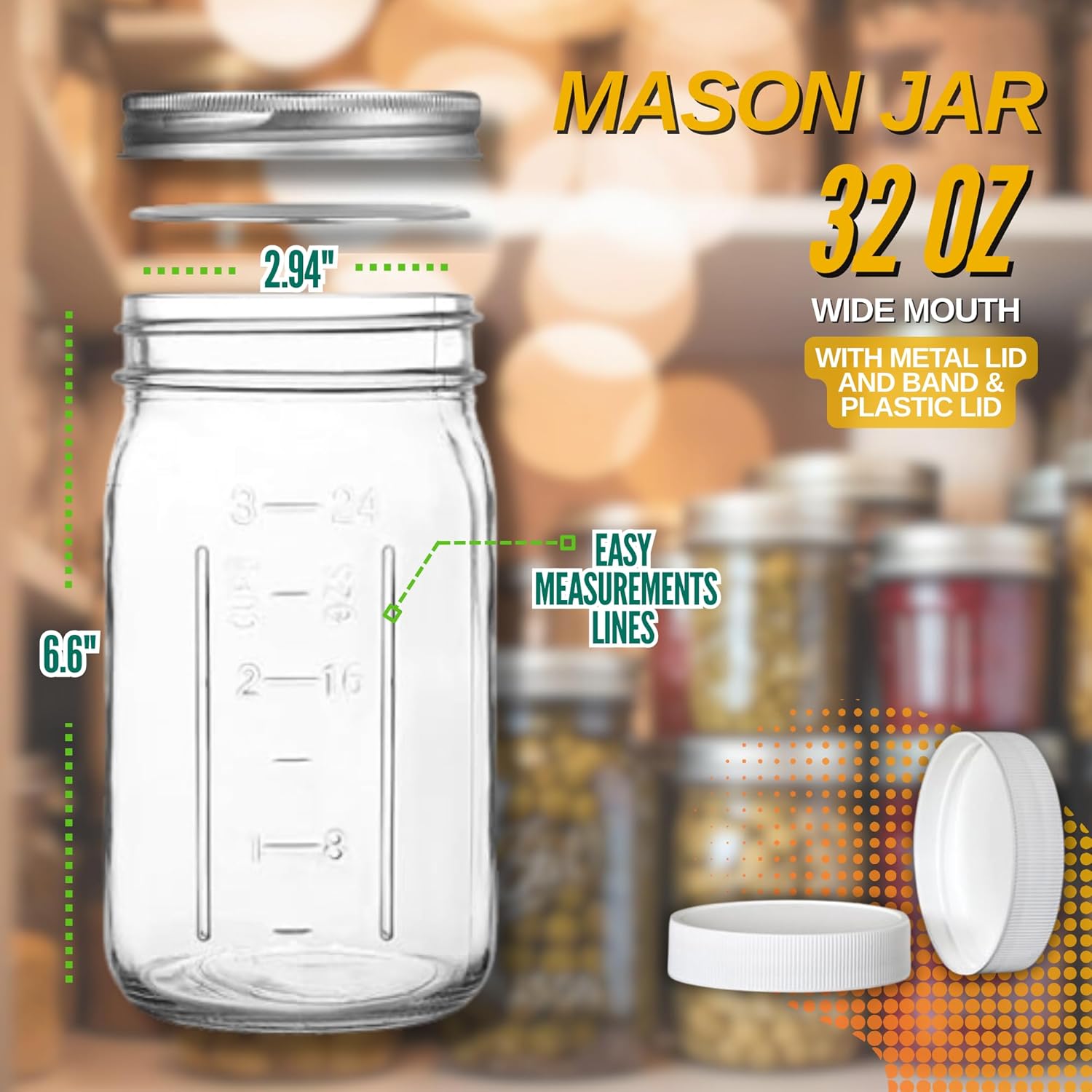 Wide Mouth Mason Jars 32 oz x2 - Preserve Your Best
