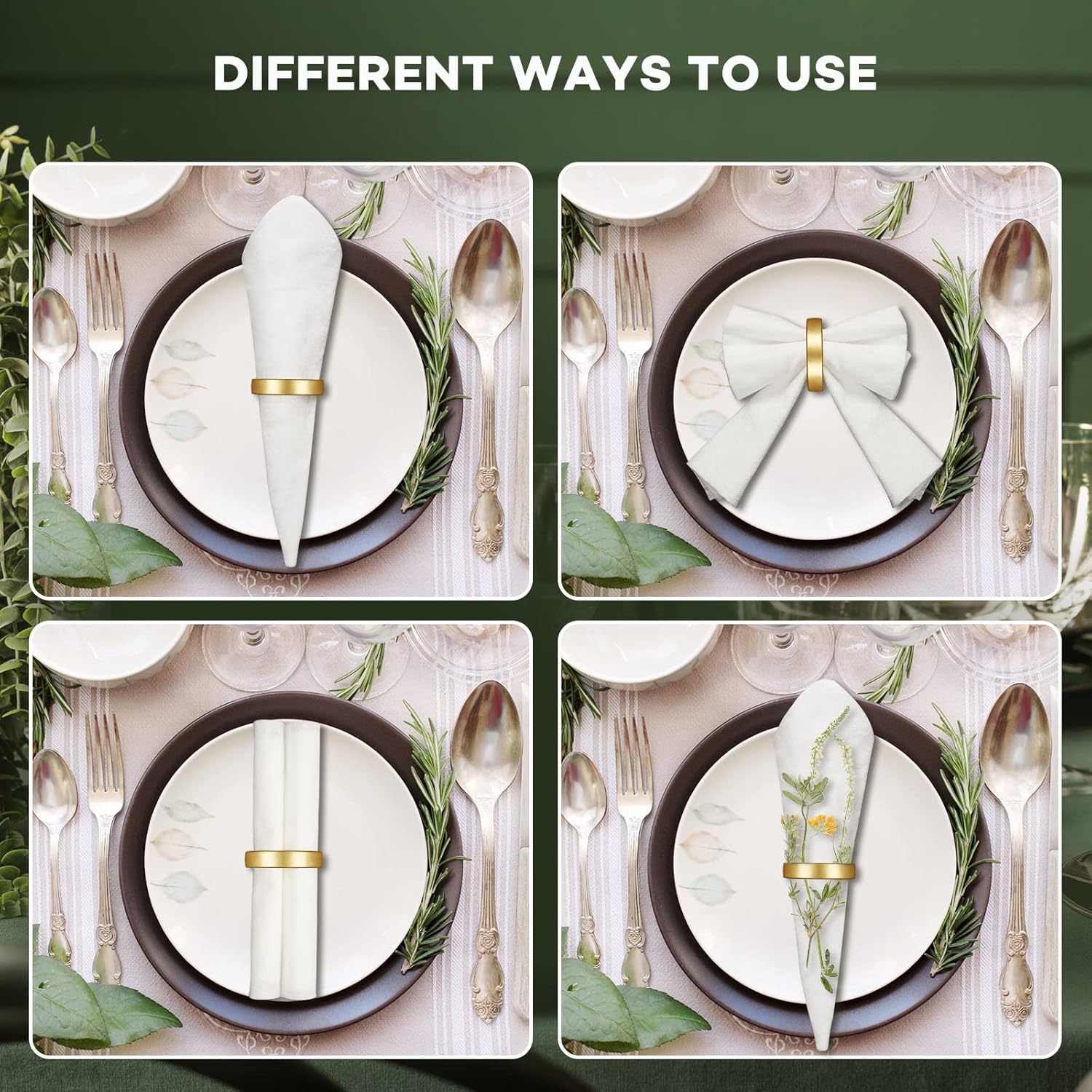 CHENGU 40 Pcs Matte Gold Semicircle Napkin Rings