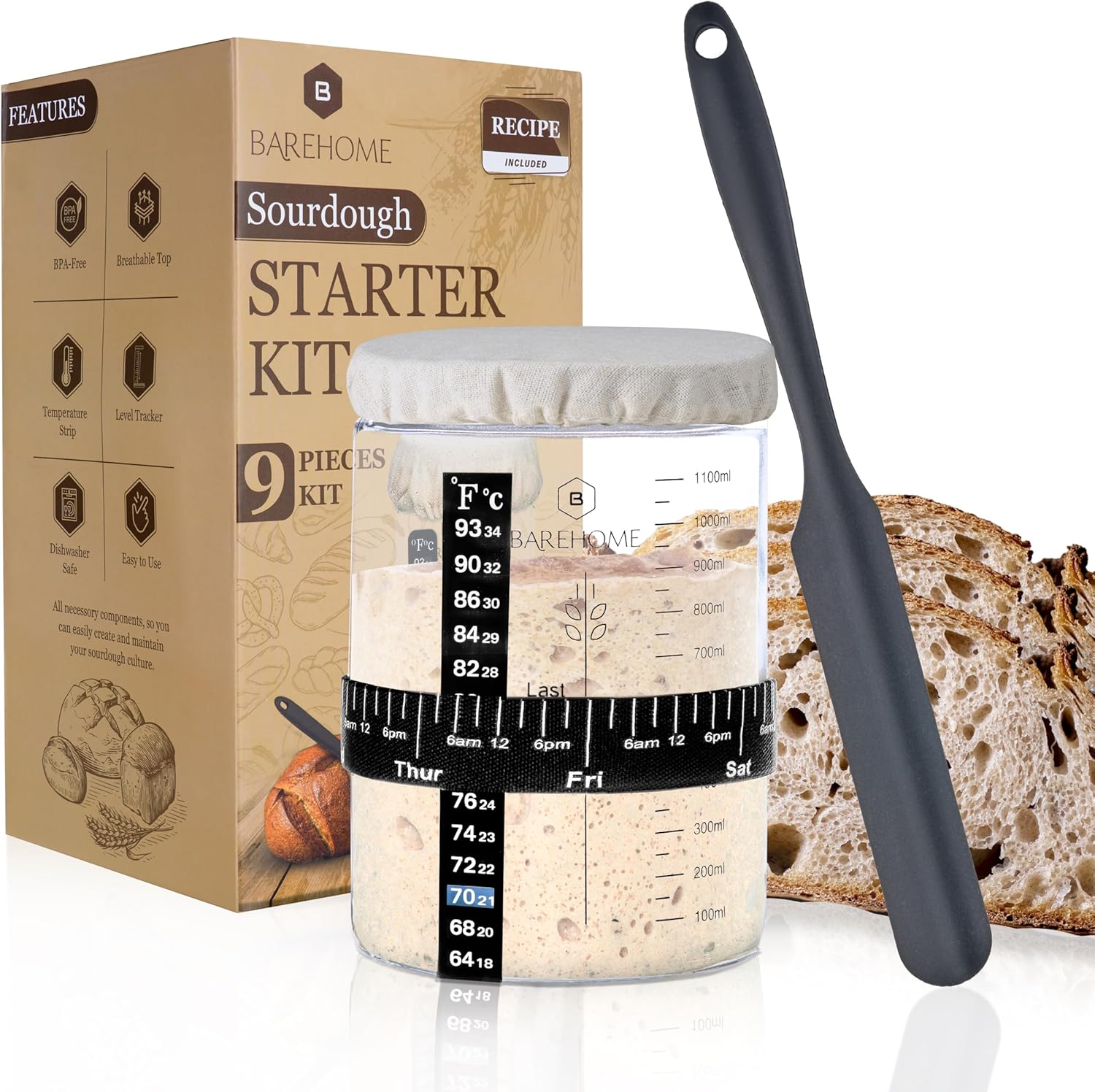 BareHome Sourdough Starter Jar Kit Proven Pro