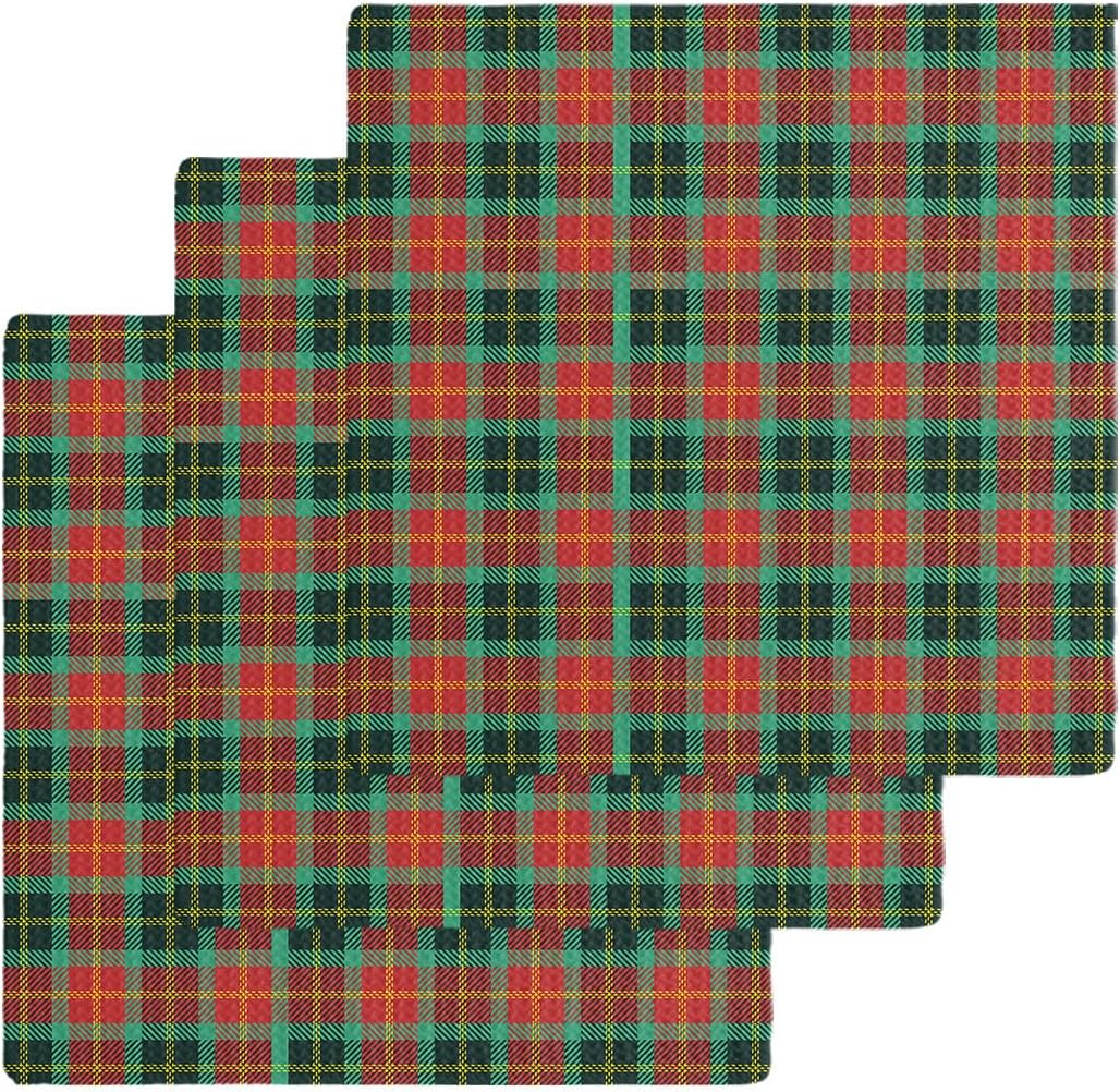 Quick-Dry Buffalo Plaid Waffle Towels for Kitchen More