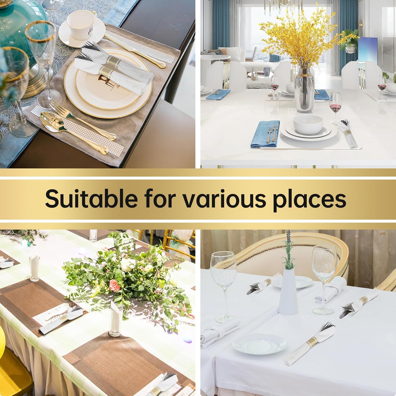 Germiwipe 200PCS Matte Gold Silverware Napkin Rings