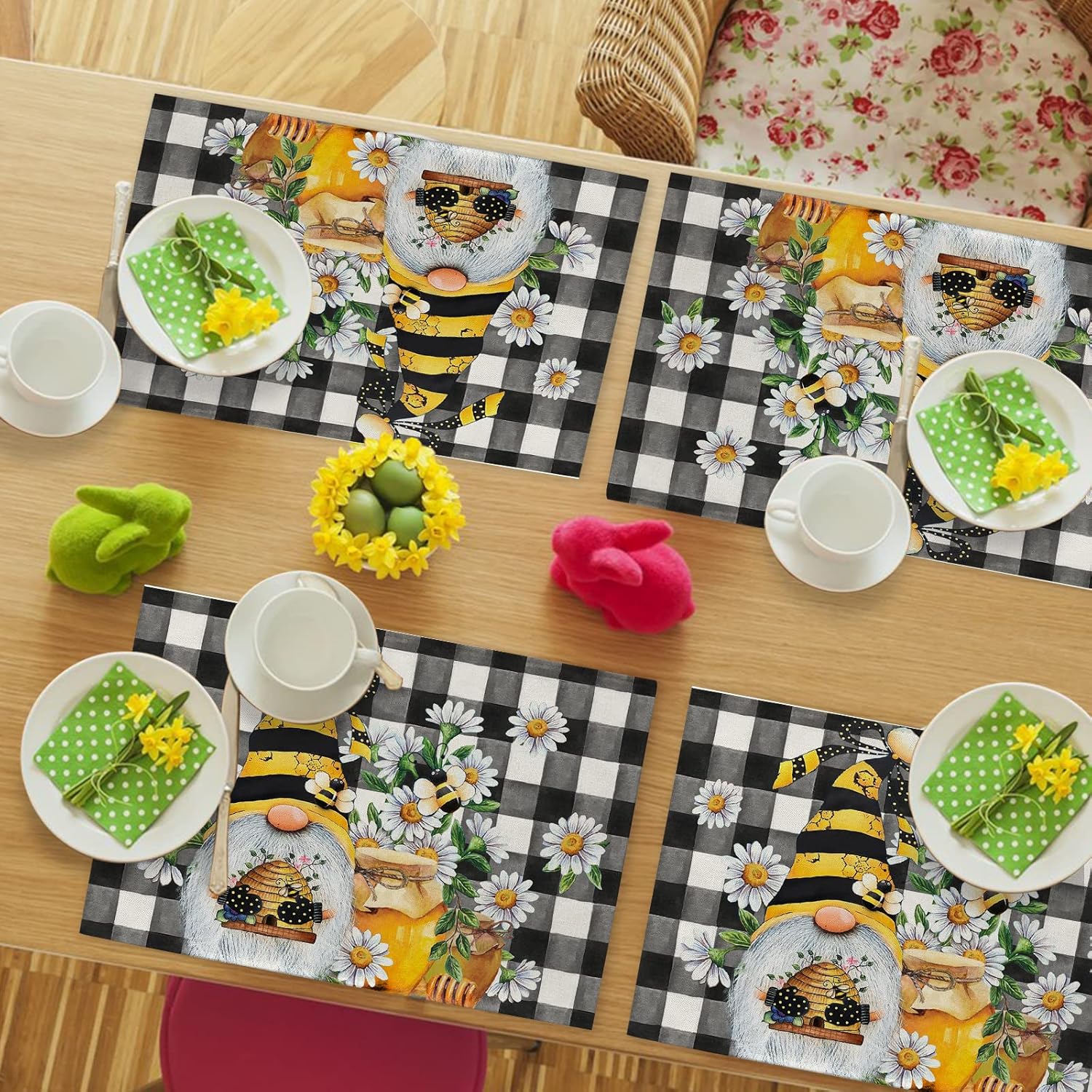 Seliem Spring Bee Gnome Placemats Set of 4