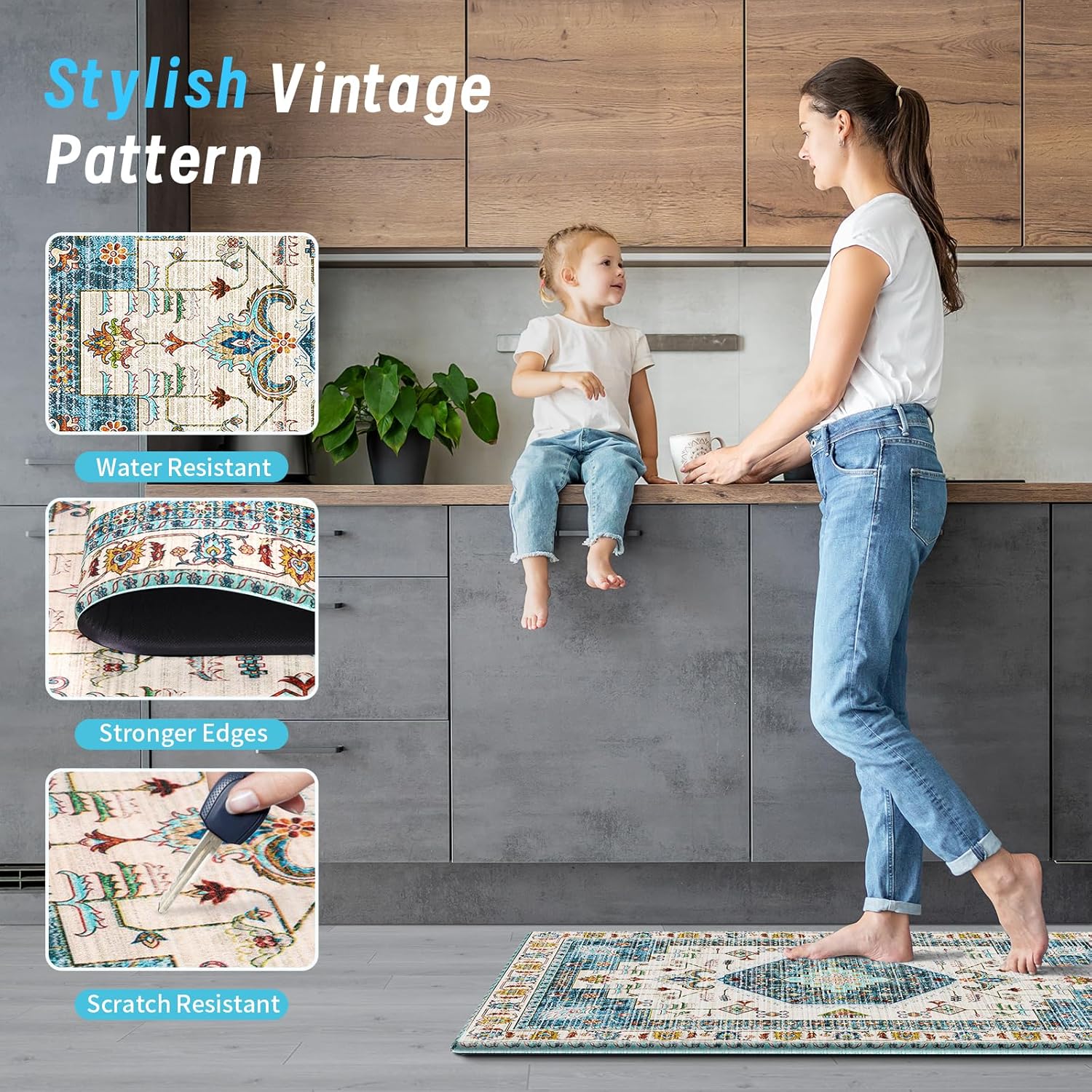 HappyTrends Boho Anti-Fatigue Kitchen Mat Set for Ergonomic Comfort