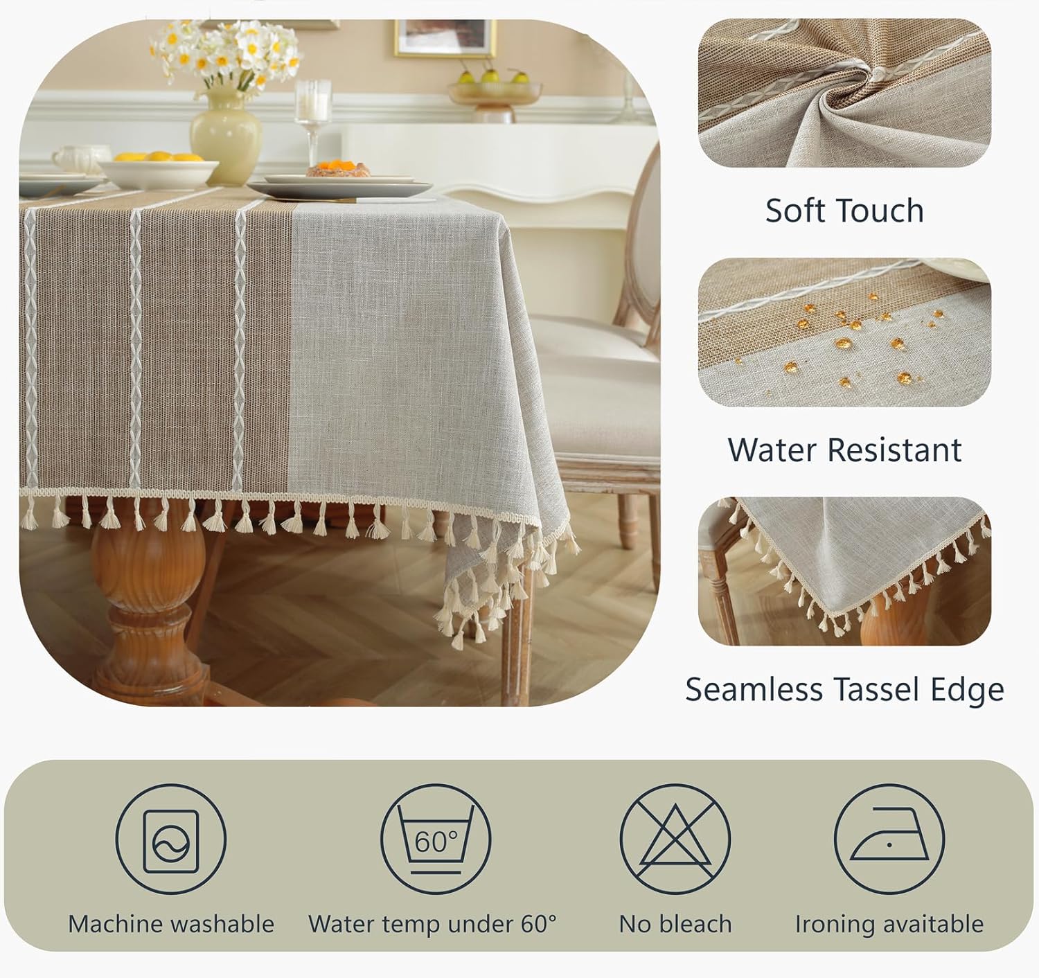 Alsoo Rectangle Tablecloth Waterproof Cotton Linen Rustic 55x90 Inches