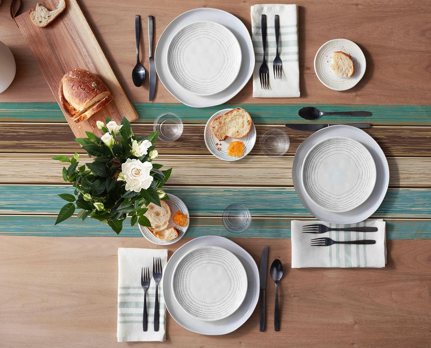 Vanderllin Table Runner Rustic Teal Turquoise 14x48 Barn-Textured Non-Slip Kitchen Use