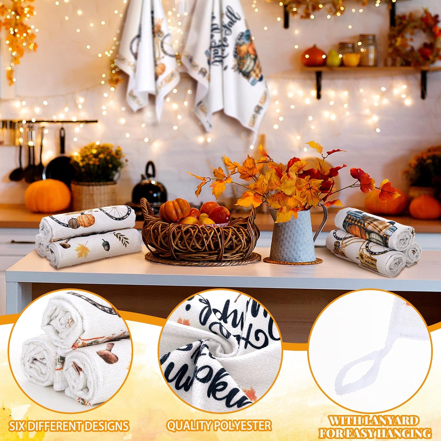 Ganeen 6pcs Happy Fall Kitchen Towels Set