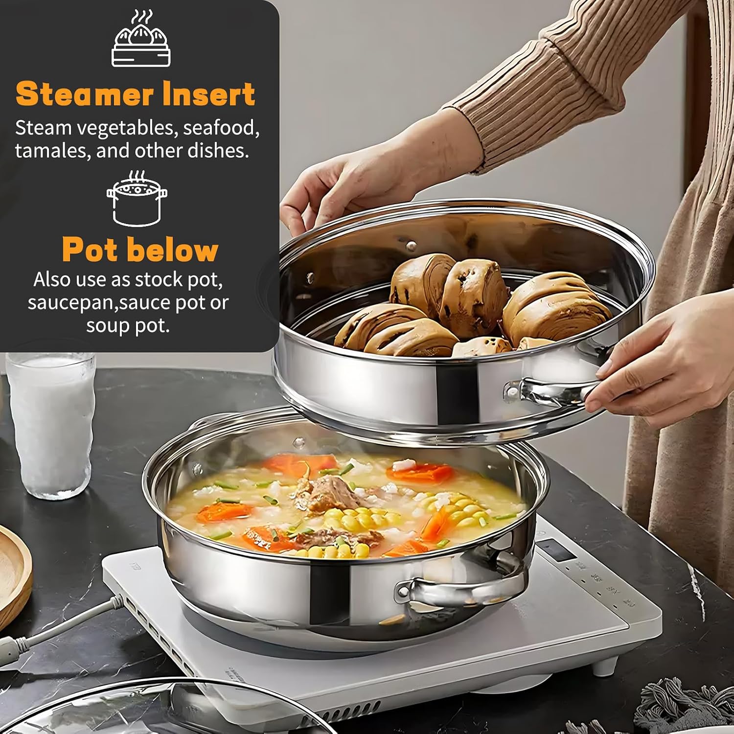 Stainless Steel 2-Tier Steamer Pot