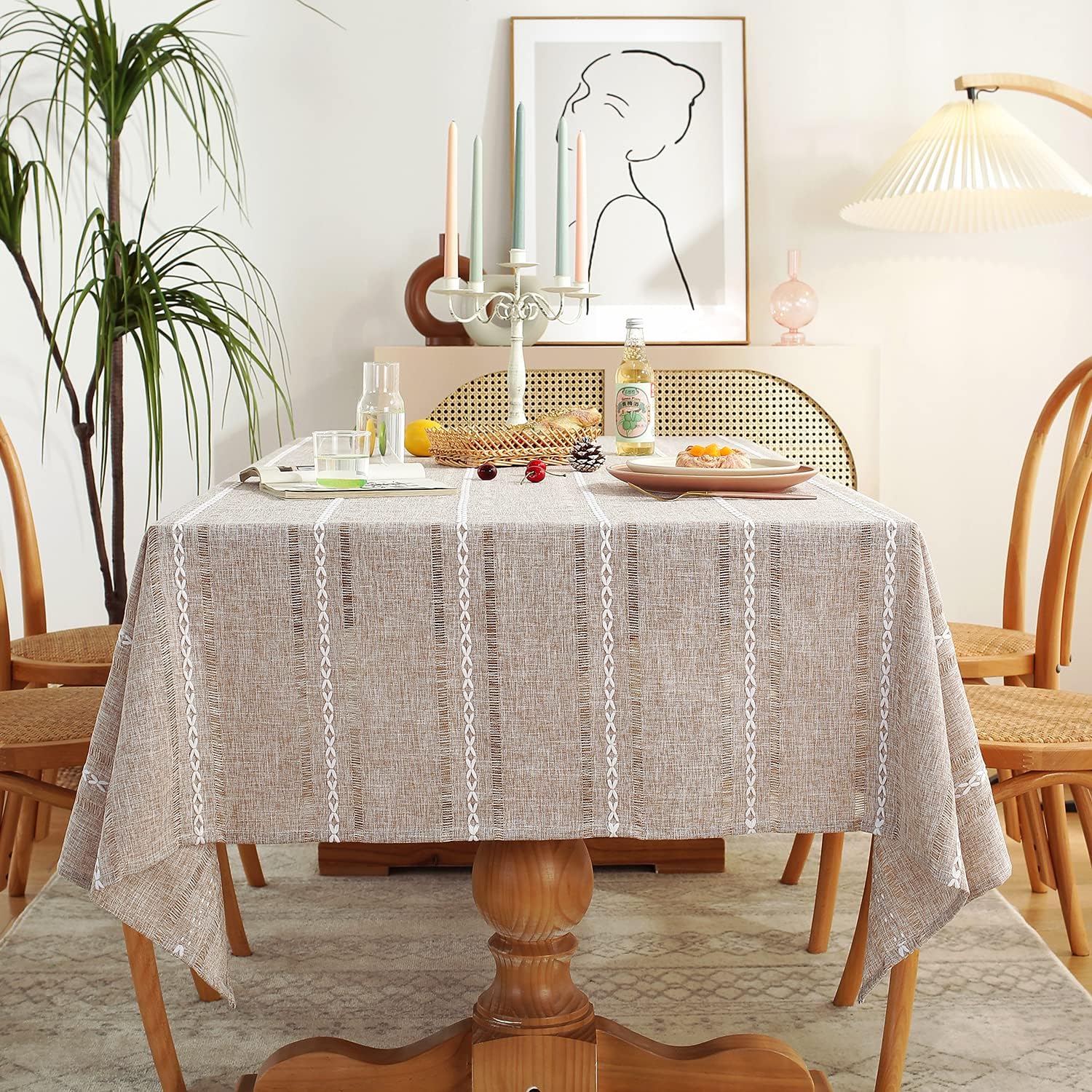 Stylish 60x84 inches Farmhouse Style Linen Tablecloth for Rectangle Tables