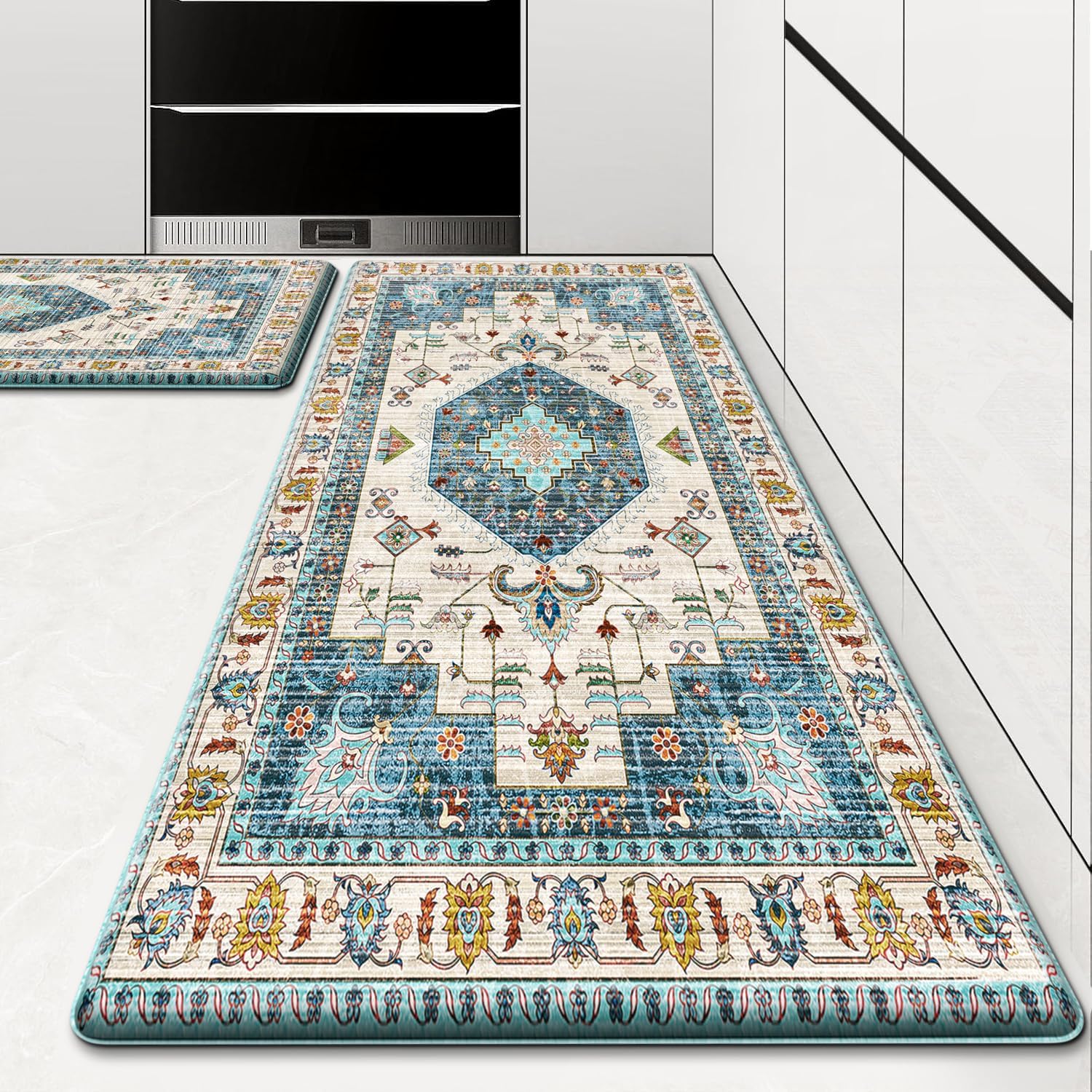 HappyTrends Boho Anti-Fatigue Kitchen Mat Set for Ergonomic Comfort